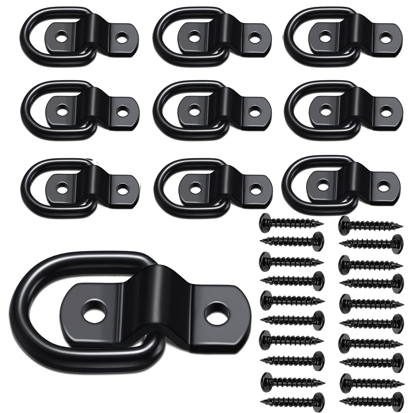 D Ring Tie Down Anchor 1/4" Heavy Duty Trailer Anchor Lashing Rings 2400 lbs Capacity Trailers Trucks Bed Anchors Bracket Hooks Kit for SUV,RV,Camper,Van,Car,Boats, Motorcycles Surface Mount (Black)