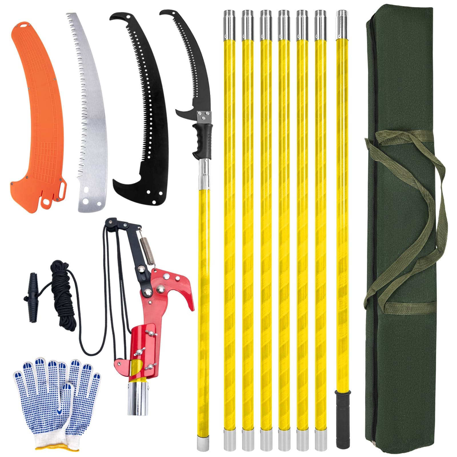 Pole Saws for Tree Trimming, 7.3-27 ft Tree Pruner Manual Pole Saw, Extendable Long Branch Trimmer Tree Pole Pruner Saw Blades and Scissors Set for Pruning Palms and Shrubs