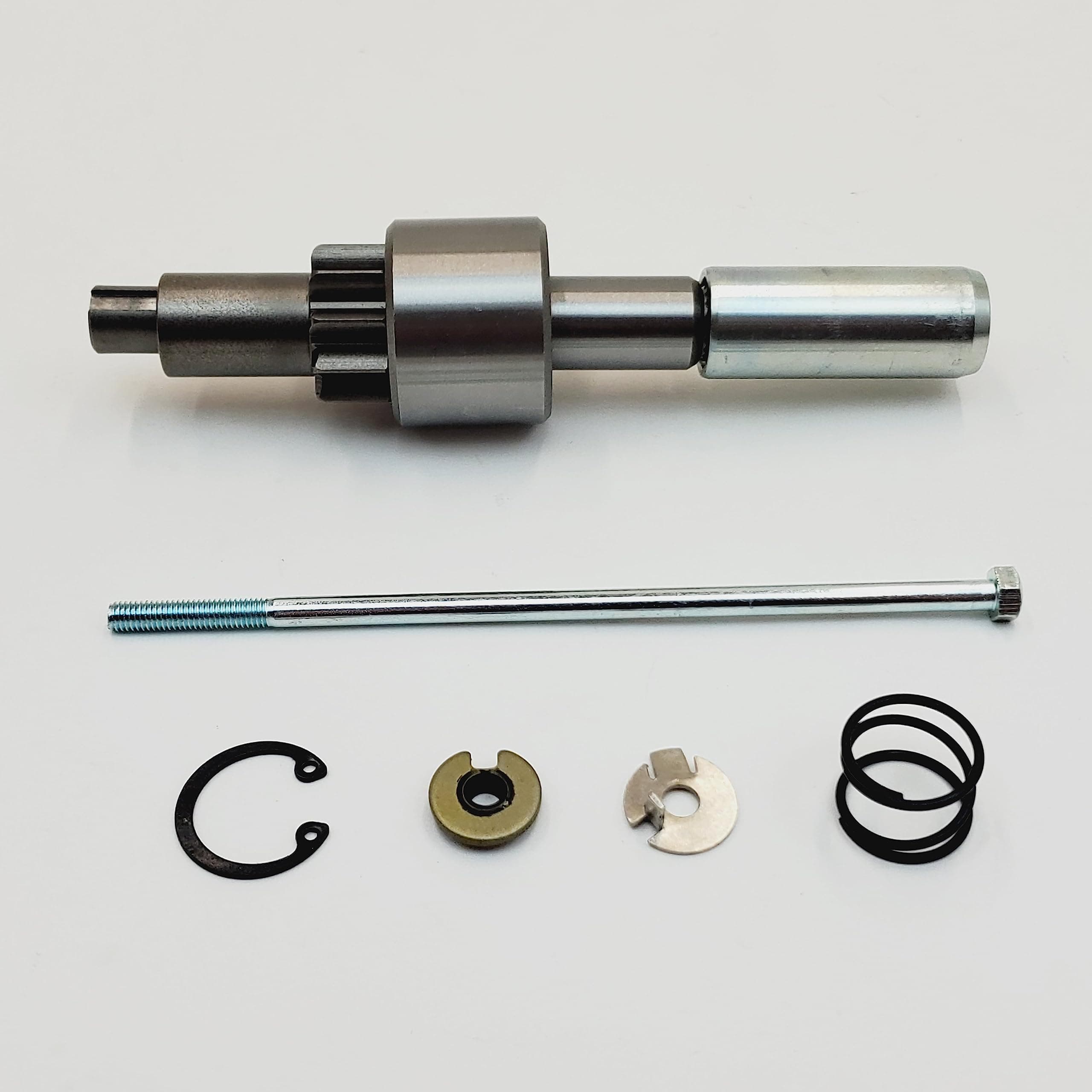 10-Tooth Starter Drive Jackshaft Kit 1994-2006 Harley EVO/Twin Cam Electra Glide/Tour Glide/Road Glide/Street Glide/Road King/Softail/Dyna/FXR: Pinion Gear, Jackshaft/Coupling, Spring, Bolt/Lock, Clip