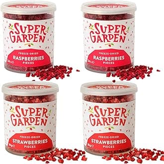 Super Garden Freeze Dried Raspberries & Strawberries 4 Pack | Crunchy Favourite Freeze Dried Berries | Perfect for Snacking, Topping, or Baking | Space and Astronaut Fruit | Gift Set | 3.8oz