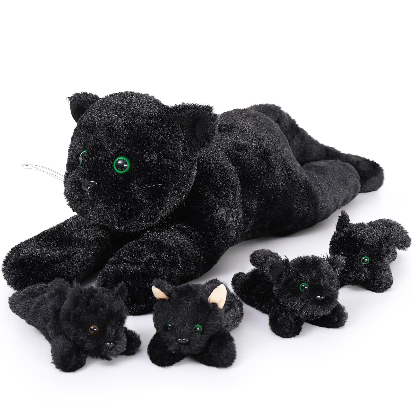 MaoGoLan 5Pcs Black Cat Plush with 4 Babies Inside - 20" Big Black Cat Stuffed Animals - Realistic and Soft Halloween Plushies Gift for Cat Lover,Women,Girls,Kids