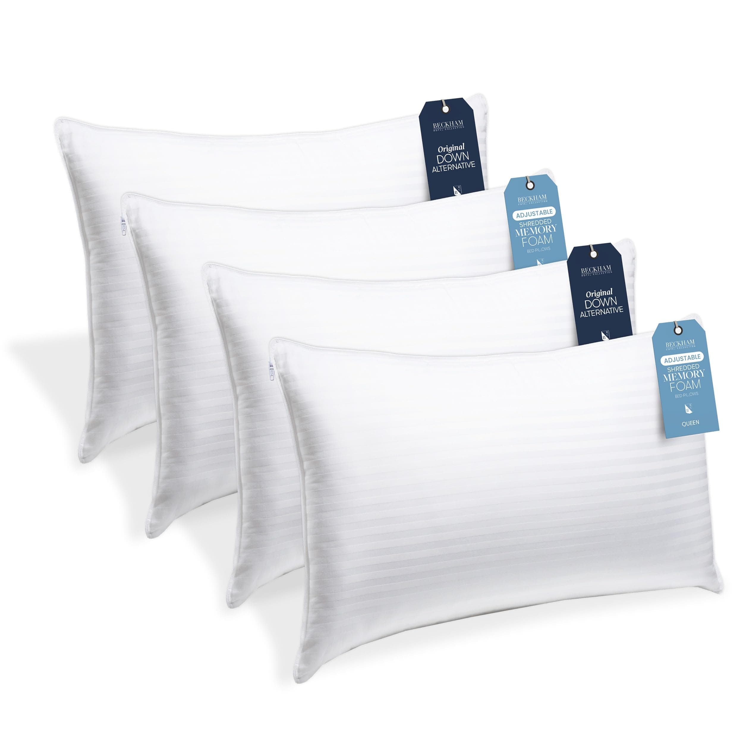 4-Pillow Set – 2 Down Alt & 2 Memory Foam Queen Pillows