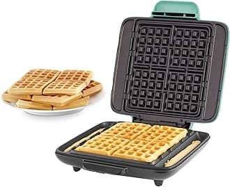 No-Drip Waffle Maker: Waffle Iron 1200W + Waffle Maker Machine For Waffles, Hash Browns, or Any Breakfast, Lunch, & Snacks with Easy Clean, Non-Stick + Mess Free Sides - Aqua
