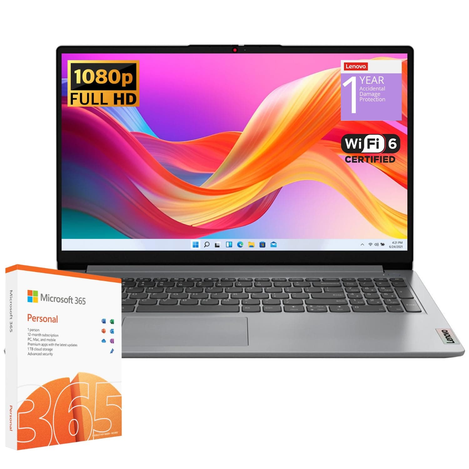 - Lenovo IdeaPad 1 Student Laptop, Intel Dual Core Processor, 12GB RAM, 256GB SSD + 128GB eMMC, 15.6" FHD Display, 1 Year Office 365, W11H, Wi-Fi 6, SD Card Reader, Grey, Additional 1 Yr ADP
