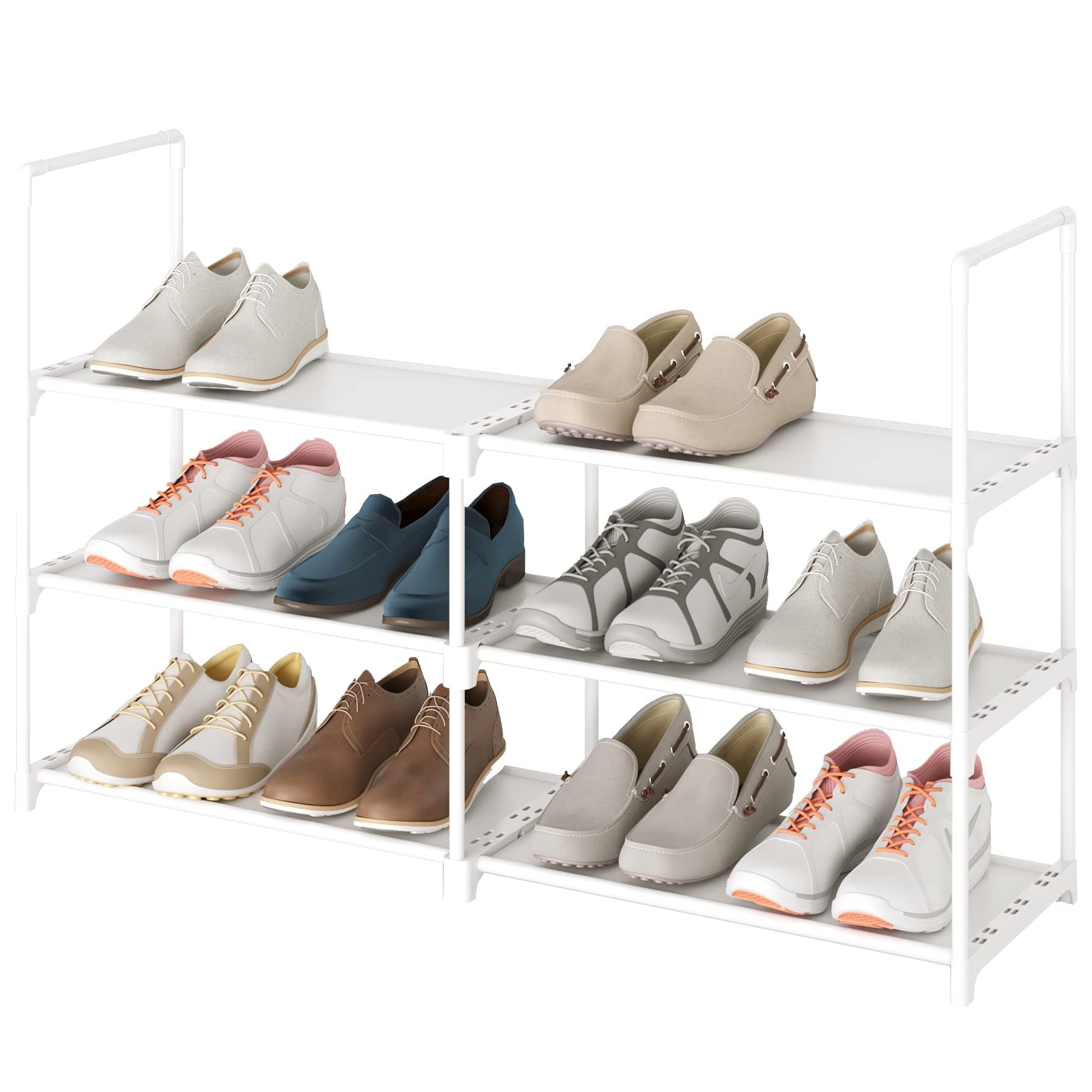 3-Tier Long Stackable Shoe Rack, Expandable & Adjustable Shoe Shelf Storage Organizer for Entryway, Hallway and Closet (SAT-3W)