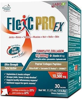 FlexC PRO EX, Full Spectrum Collagen, Type I, III, V & X, Peptan Collagen, Eggshell Membrane, Water Soluble Silica & Curcumin C3 Reduct, for Hair, Skin, Nails, Joint, Bones, Muscles