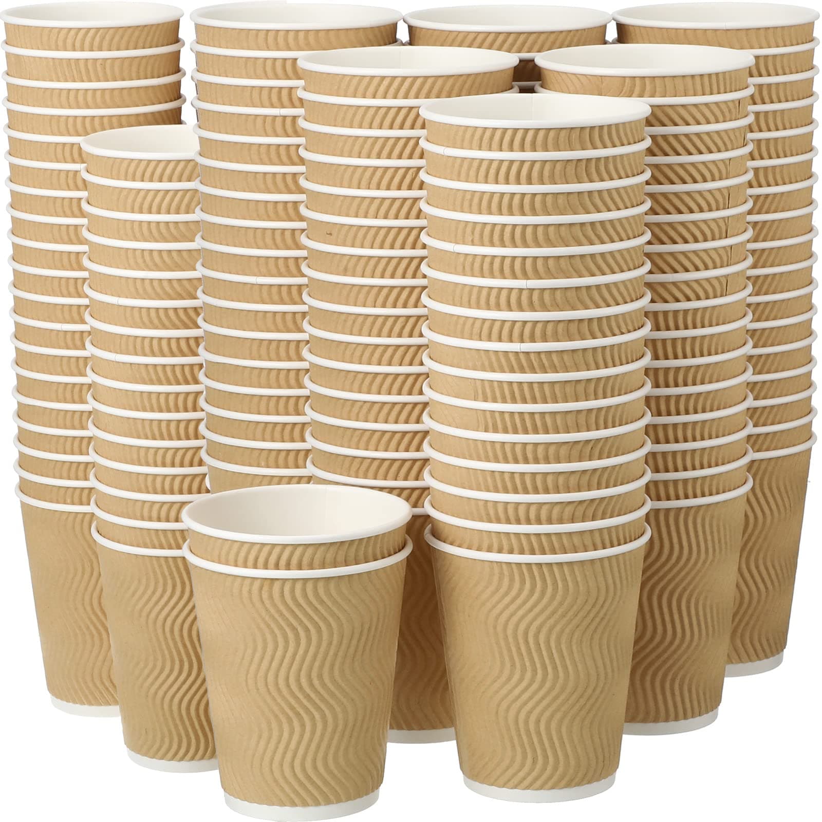 200 Pack 12 oz Paper Cups Bulk Disposable Ripple Insulated Ripple Wall Paper Coffee Cups Kraft Hot Beverage Cups Hot Paper Coffee Cups for Hot Beverage or Cold Drinks Office Home Party Travel Cafe