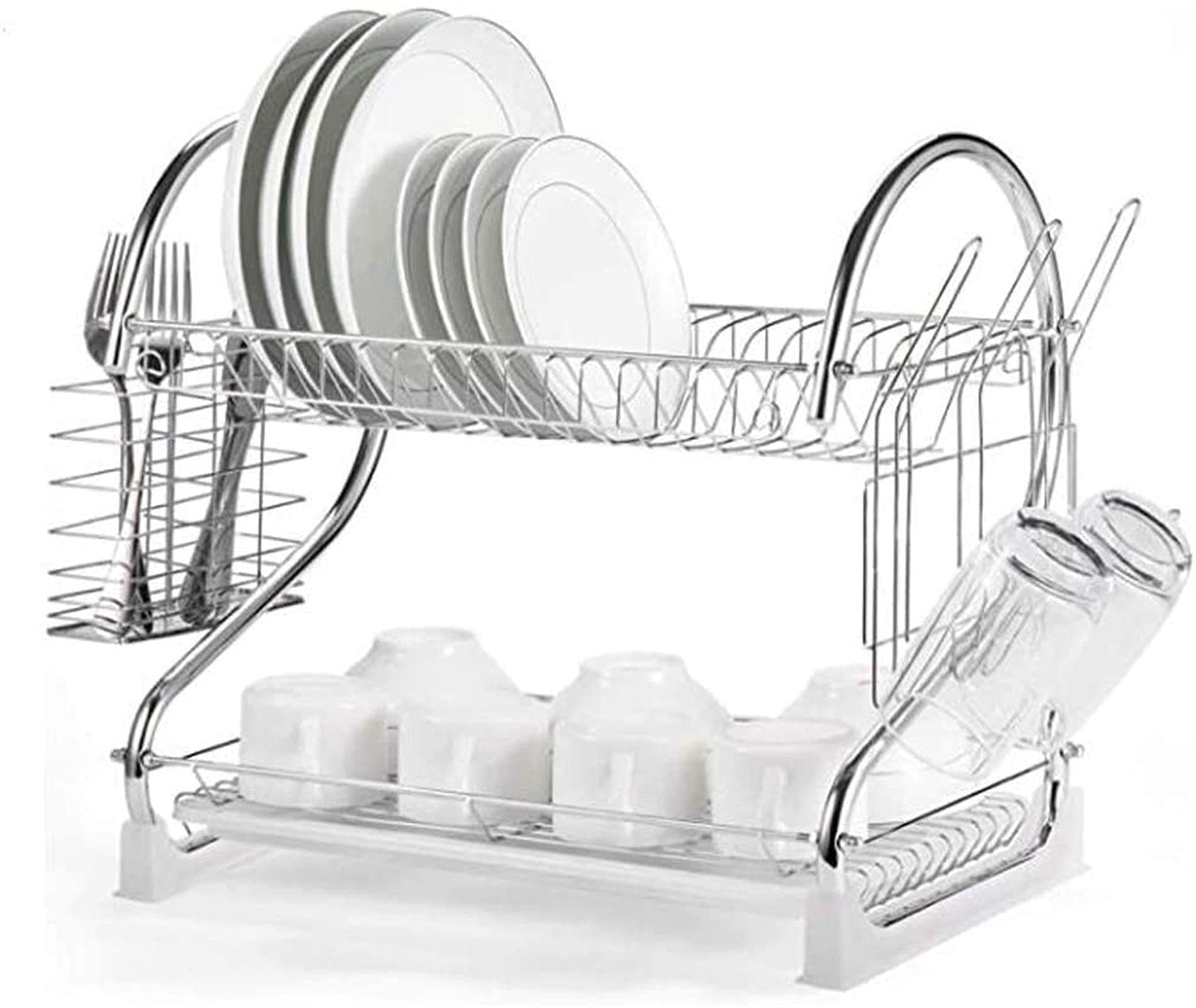 CZYNB Dish Drying Rack, 16 Inch Modern Design Multifunctional 2 Tier Large Capacity Dish Drying Rack, Durable Stainless Steel Utensil Holder Dish Drainer for Kitchen Counter,Counter Organizer