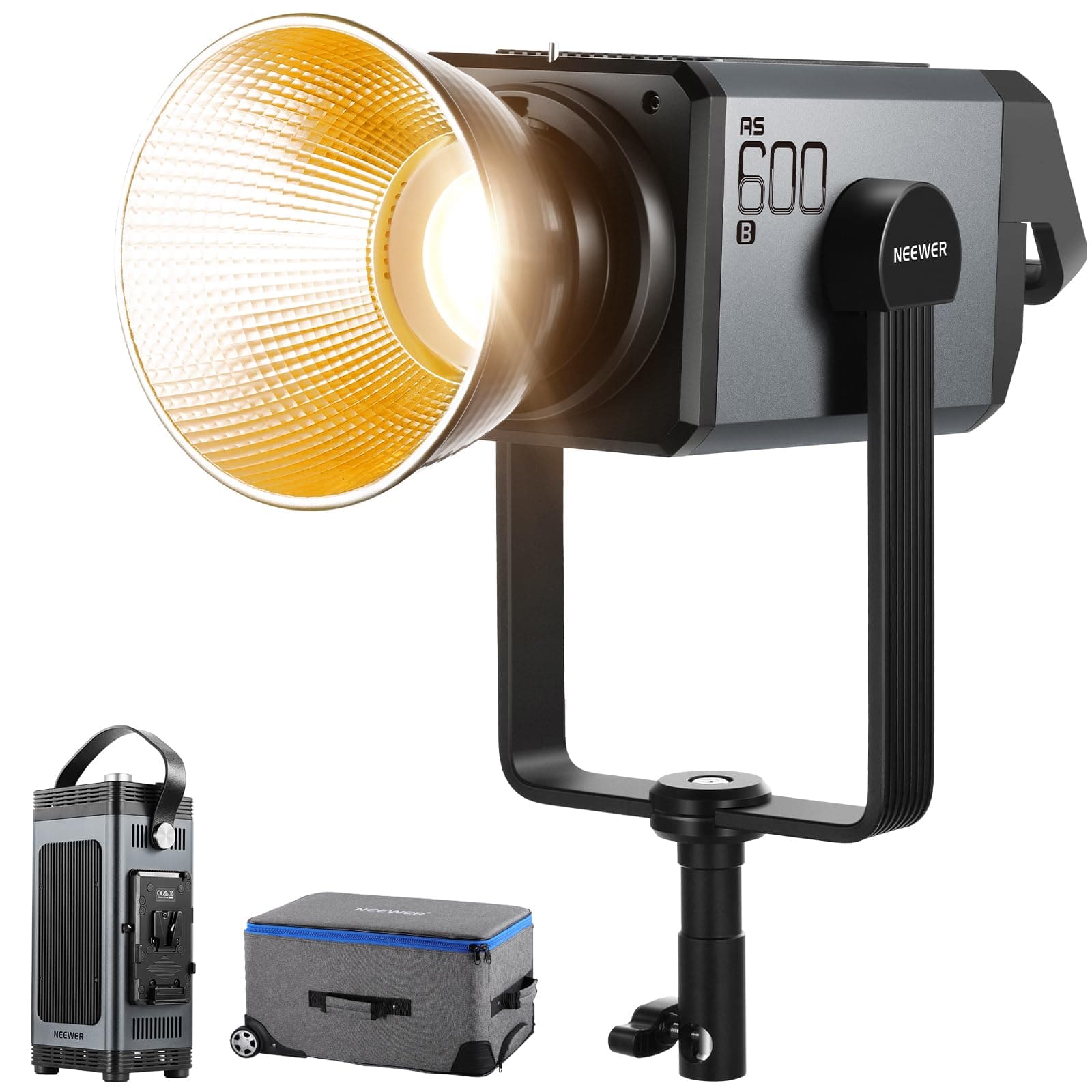 NEEWER AS600B COB LED Continuous Output Video Light with 2.4G/APP Control, 600W Output 2700K-6500K CRI96+/TLCI98+ PWM Dimming Source Match 12 Scenes Bowens Mount Silent Fan for TV News Studio
