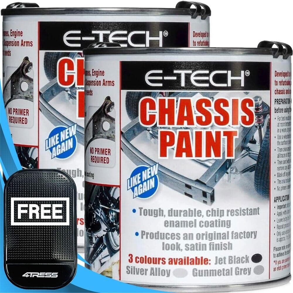E-Tech 2 x 500ml Jet Black Chassis Paint for Tough & Durable Protective Coating - Quick Effective Repair, Protects & Restores Vehicle Underbody Non Slip Car Dash Mat (4T-ECHP-Blk)