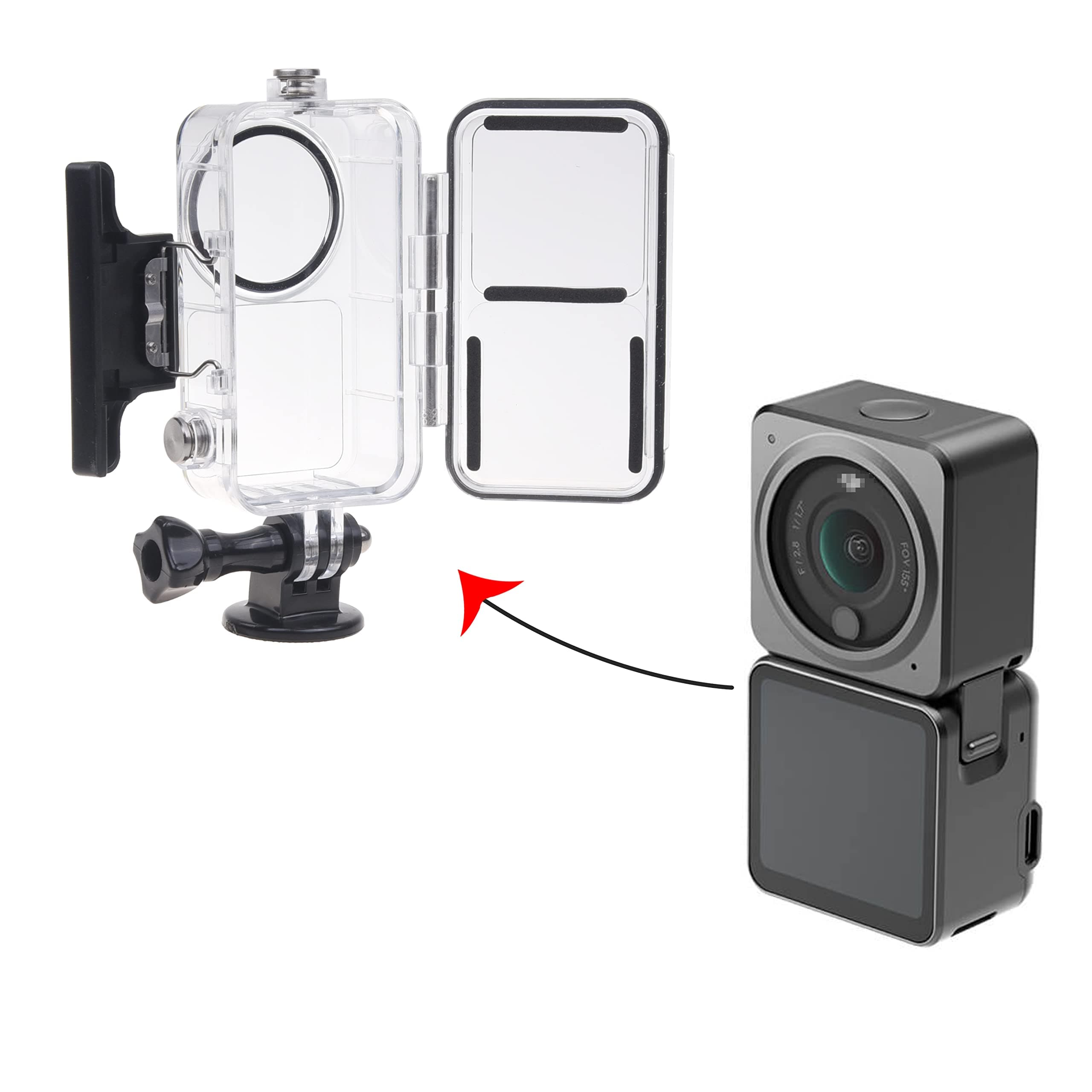 Waterproof Case Compatible with DJI Action 2 Power Combo or DJI Action 2 Dual-Screen Combo -Transparent - Protects Up to 147ft/45M Underwater - Clear Display - Diving, Skiing, Snorkeling Case