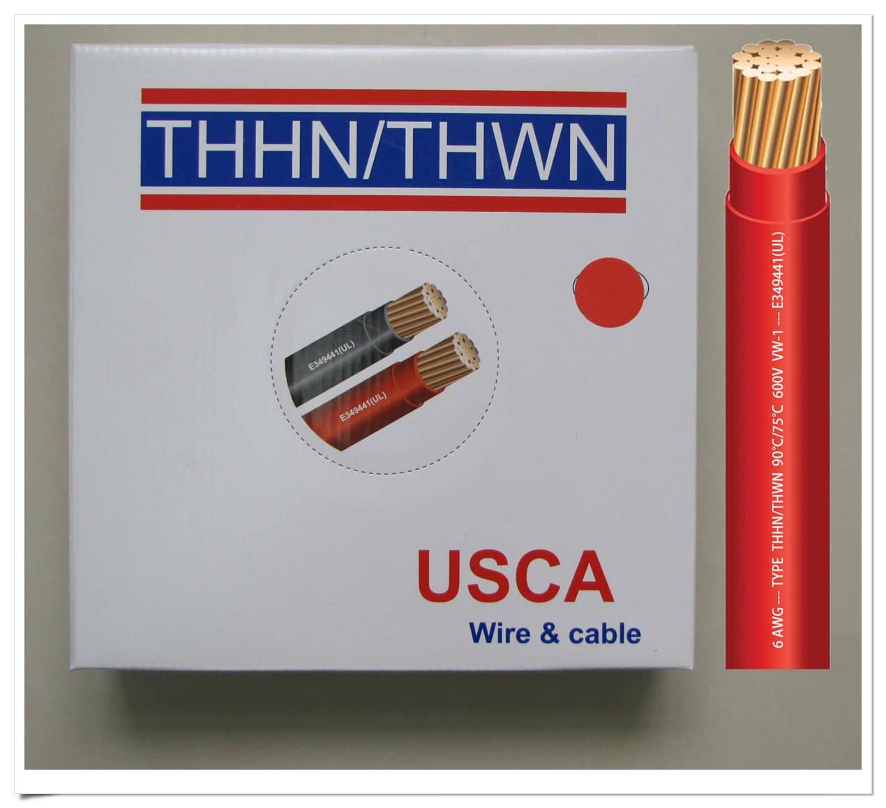USCA Stranded THHN/THWN 6 AWG Building Wire, 100 FT, Red,600 Volt, 90C