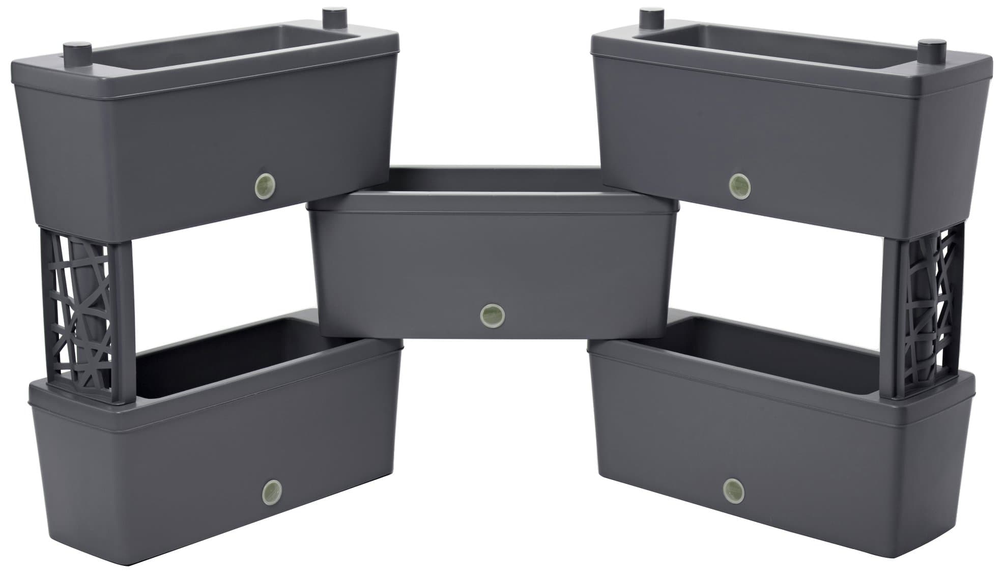 Brick Stack-N-Connect Rectangular Planter by Bama with Easy Irrigation System, 5-Piece Set, Ideal for Creating Decorative Vertical Gardens, Privacy Dividers and Flower Walls, 23x9x10 Inches (Gray)