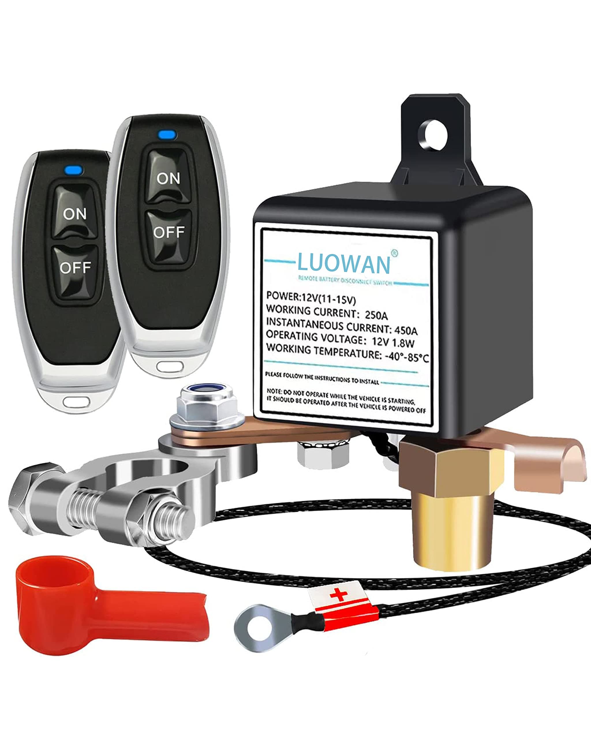 Battery Disconnect Switch, Upgrade Kill Switch for Car with Remote Control DC12V 250A, Anti-Theft, Prevent Battery Drain, for RV, ATV, Car, Marine, Boat, AUTO