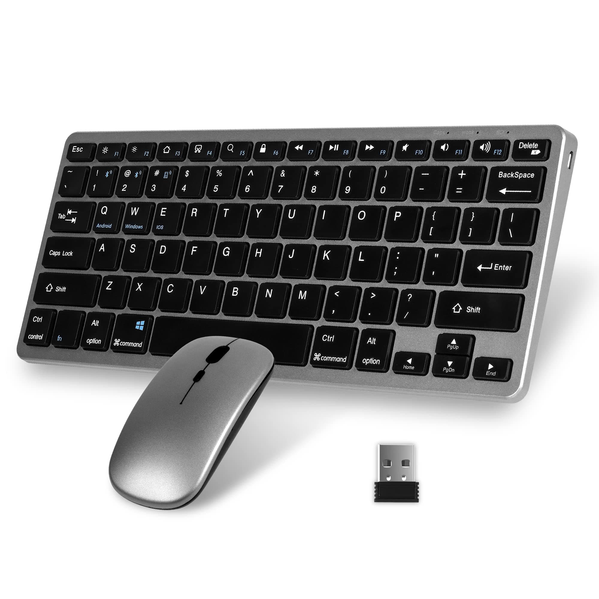 DIGIBLUSKY Wireless Keyboard And Mouse Combo,78 Keys Rechargeable Wireless Bluetooth Keyboard And Mouse For Computer,Windows,Pc,Laptop,Tablet-Grey