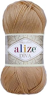 Diva Silk Effect 100% Microfiber Acrylic Sport Yarn 1 Ball skeins 100gr 383yds Color (369 - Caramel)