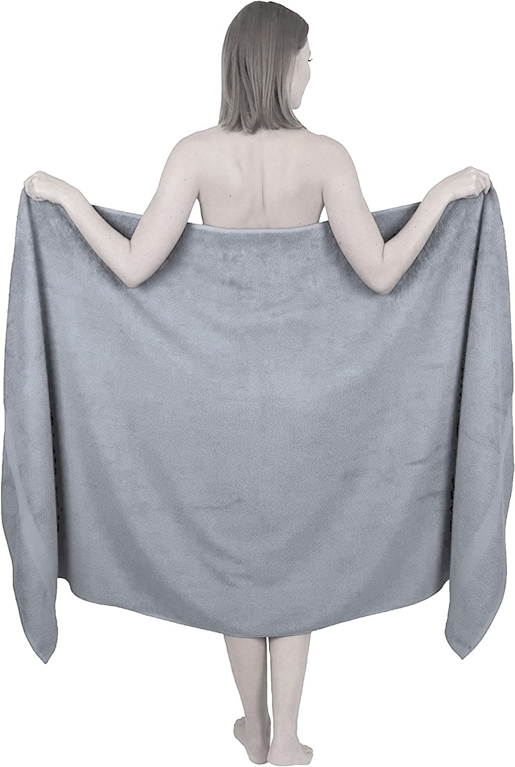 Extra Large Bath Sheet 100 x 200 cm Super Jumbo Big Bath Sheets Towels Beach Body Wrap XL Bath Towels 600-GSM (Silver)