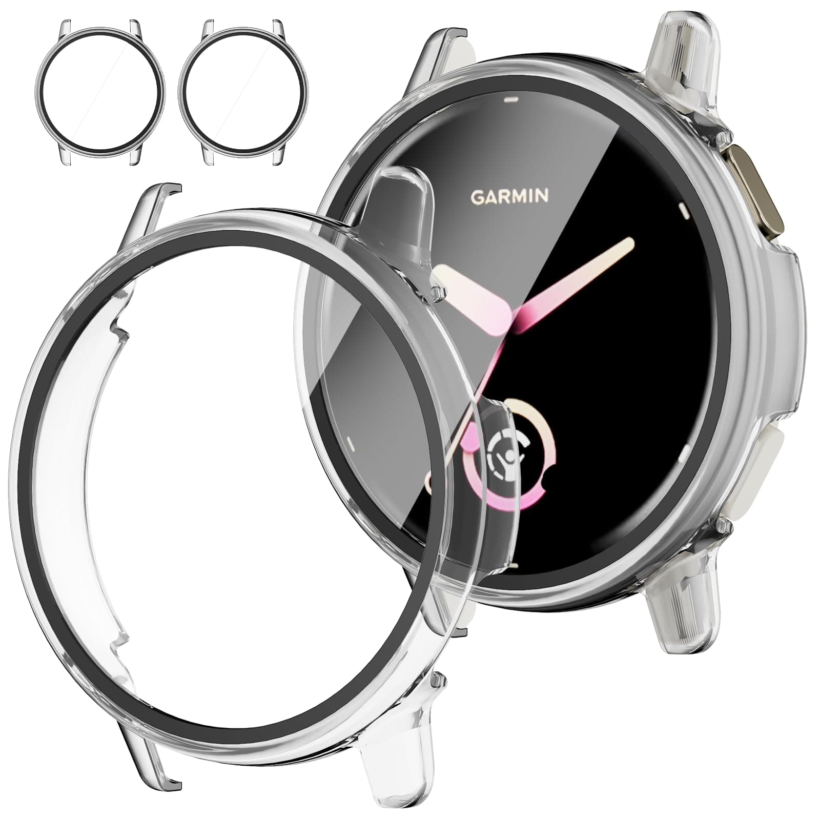 Rc-Z Screen Protector Case for Garmin vívoactive 5, [2-Pack] Hard PC Bumper Full Face Cover Replacement Accessories for Garmin Active 5/Vivoactive 5, Clear