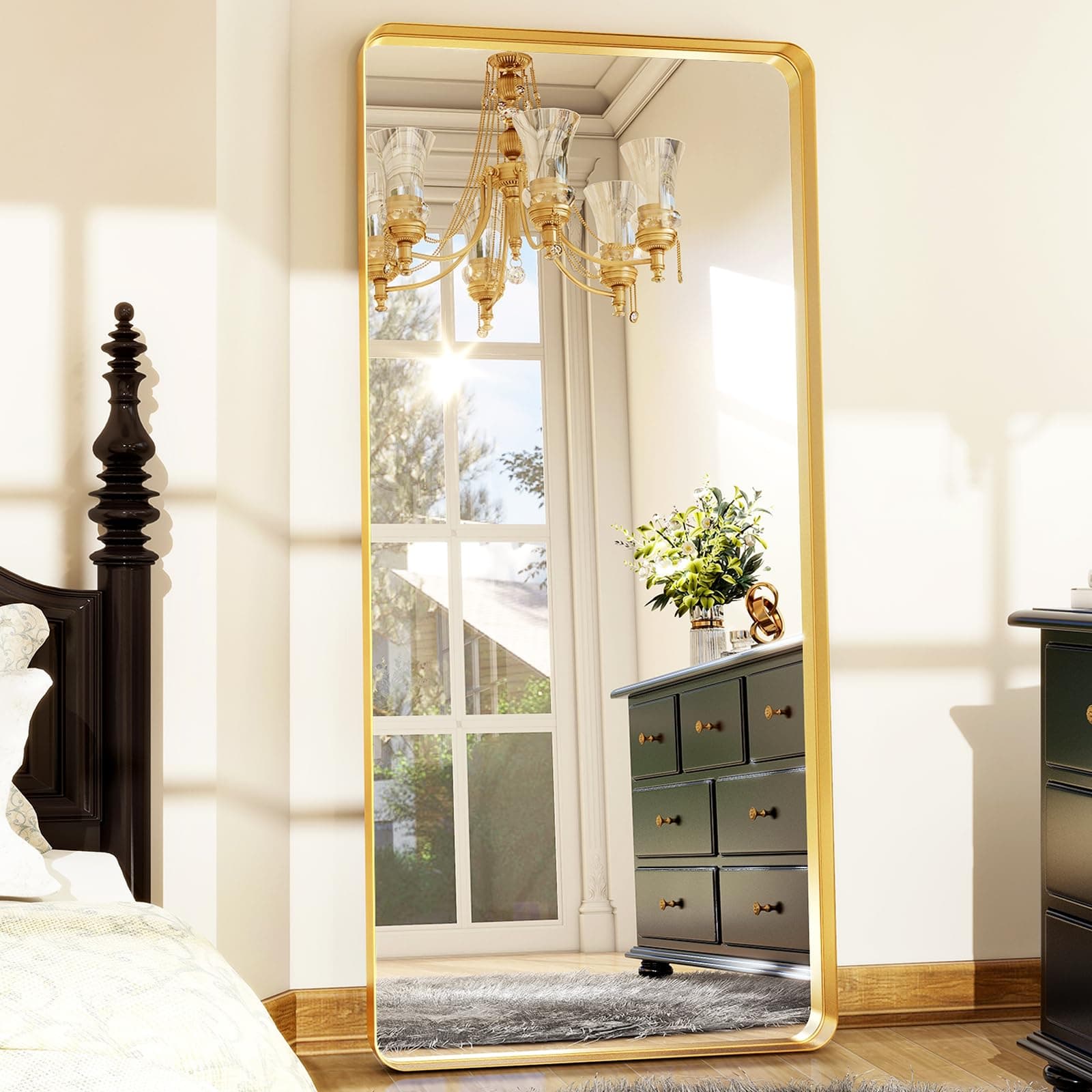 71" x 30" Full-Length Mirror - Gold Deep Framed Floor Mirror, Wall-Mounted Rectangular Dressing Mirror for Home Decor in Bedroom, Bathroom, Living Room - Hang or Lean Against Wall