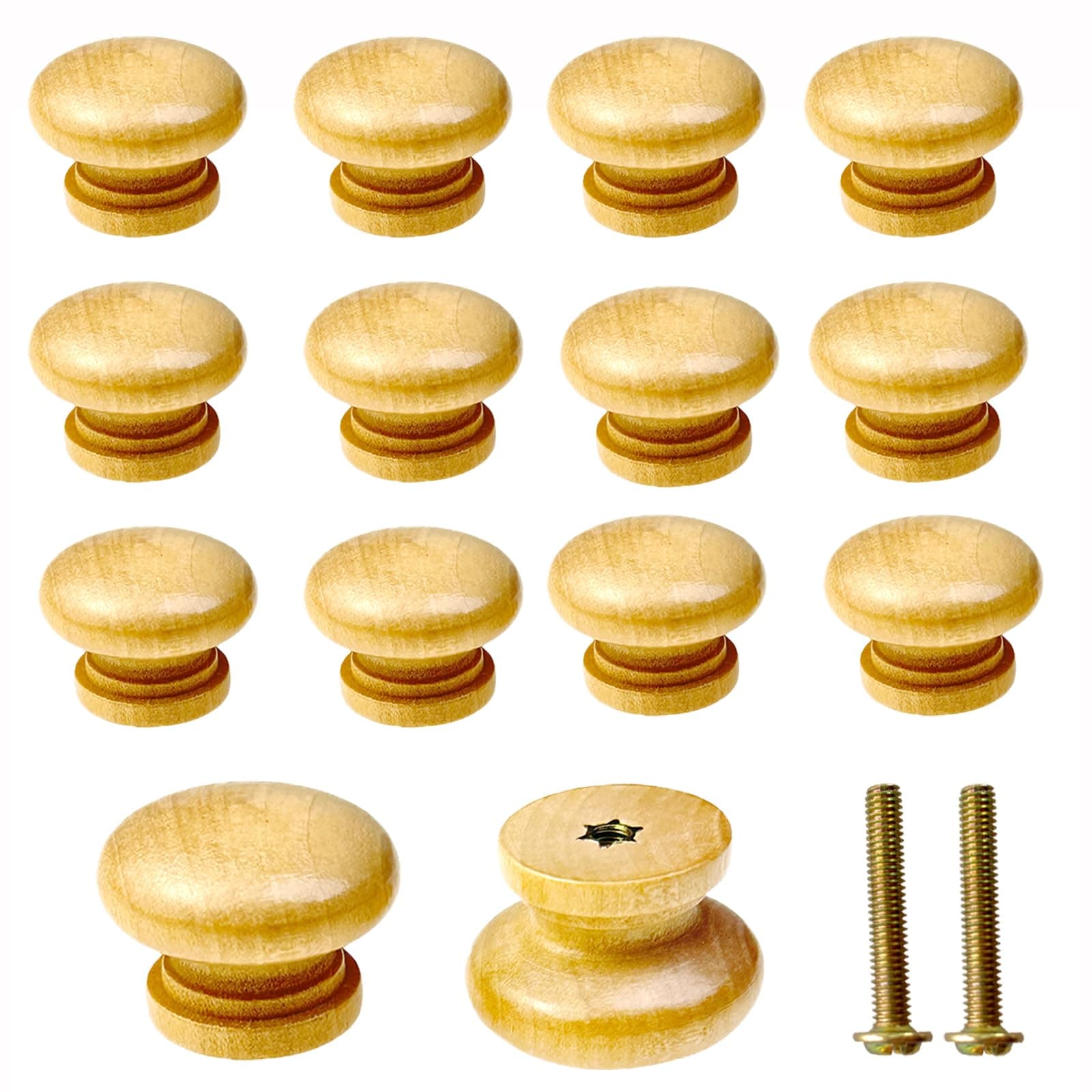 20 Pack Wood Knobs Wooden Dresser Drawer Knobs Round Mushroom Shaped Furniture Pulls