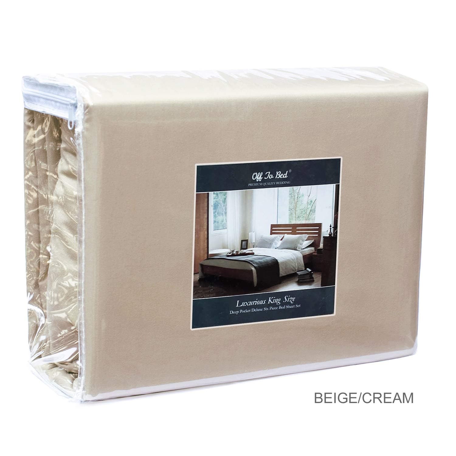 Off to Bed '' Premium 4-Piece Twin Bed Sheet Set Beige
