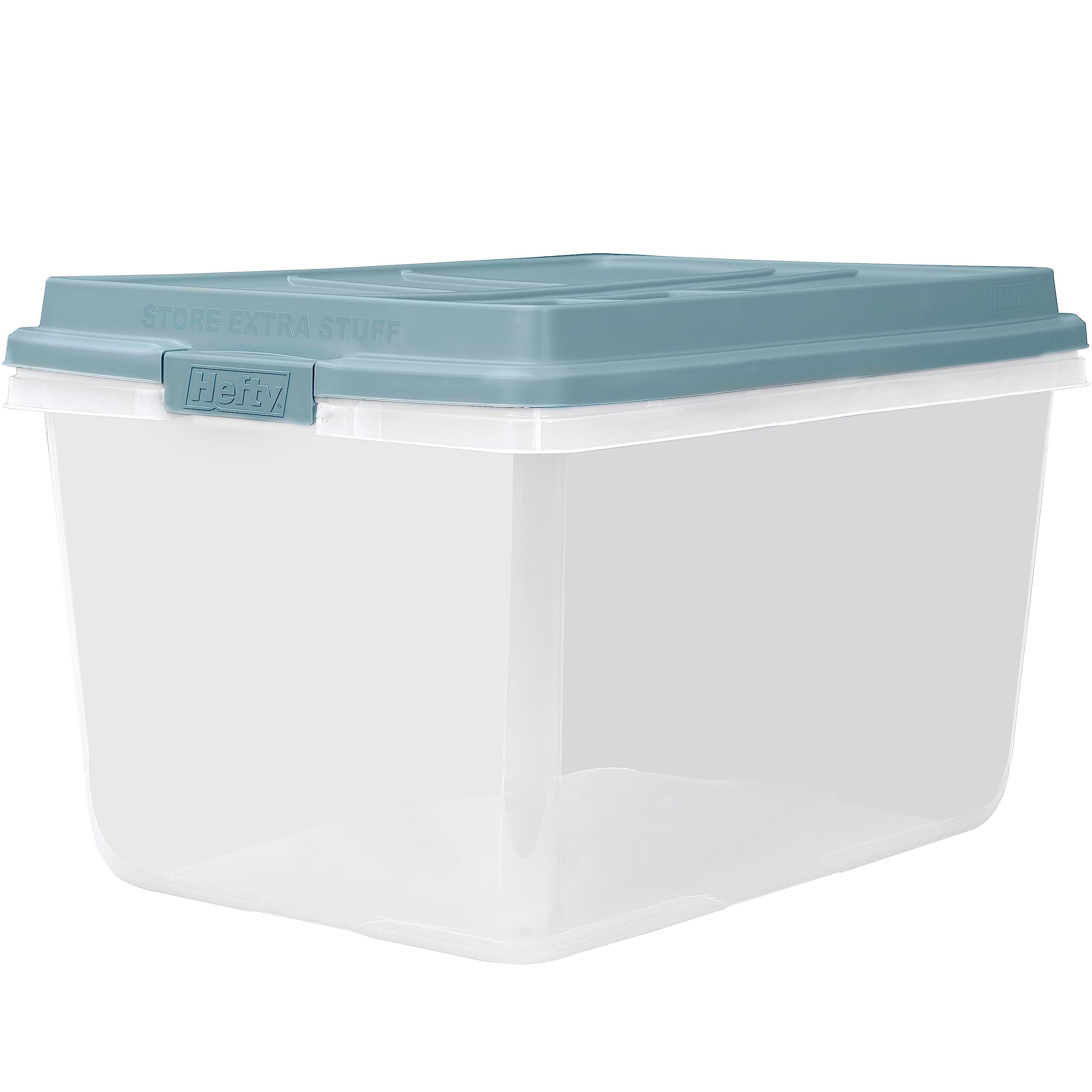- Hefty 72 Quart Hi-Rise Storage Bin with Lid, Stackable Plastic Container Tote for Home, Office, and Classroom Organization, 6 Pack, Smoke Blue
