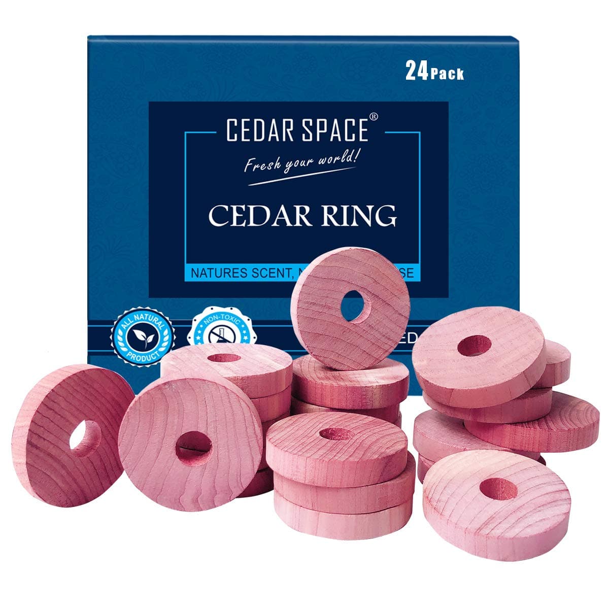 Cedar Blocks for Clothes Storage – 24 Pcs 100% Natural Cedar Rings | Wardrobe & Drawer Freshener for Closet Storage