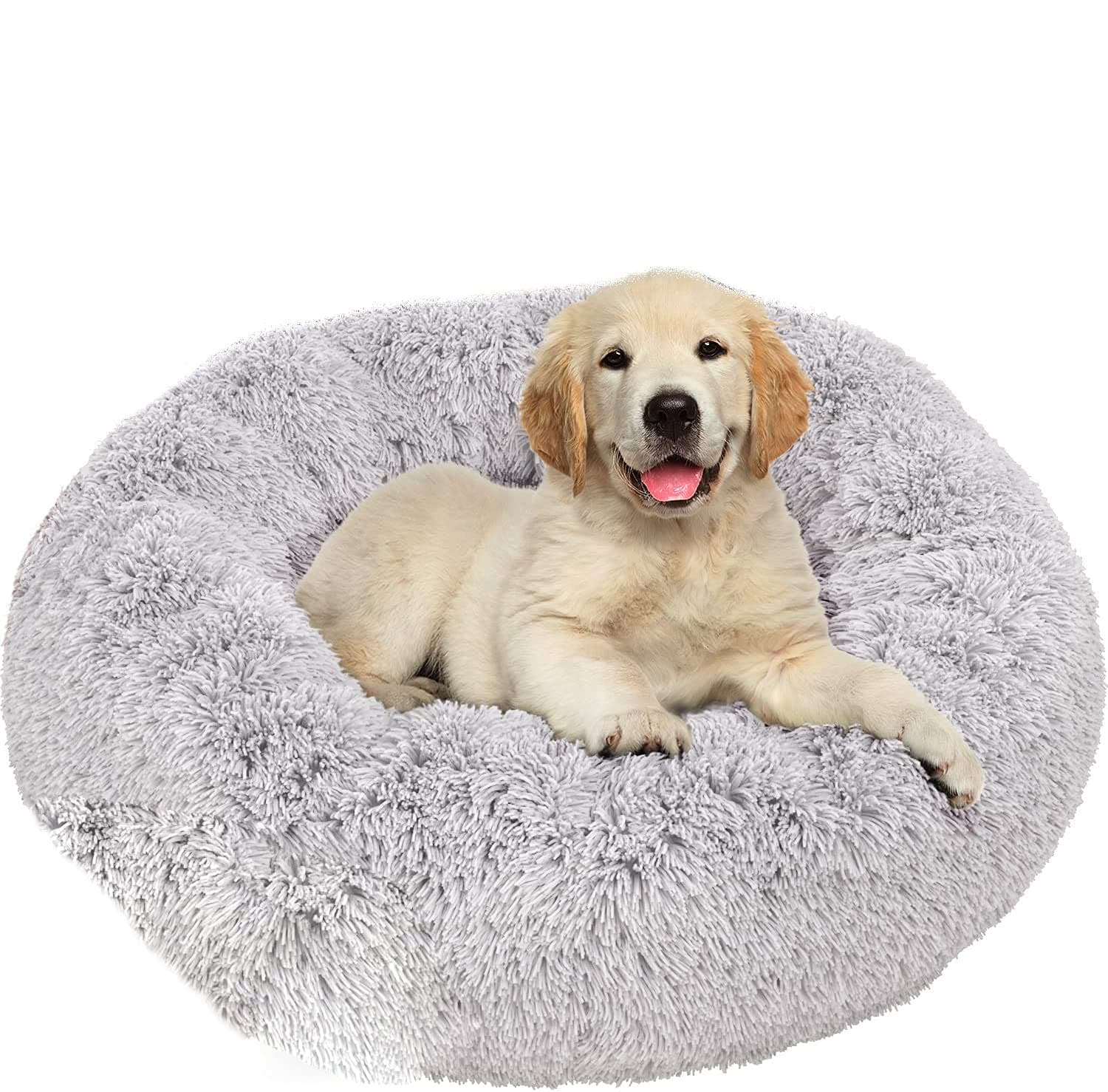 Drea Pets Plush Calming Dog Bed - Washable for Small, Medium & Large Dogs - Anti-Anxiety, Soft Fuzzy Bed for Dogs & Cats - Comfy Marshmallow Cuddler Nest