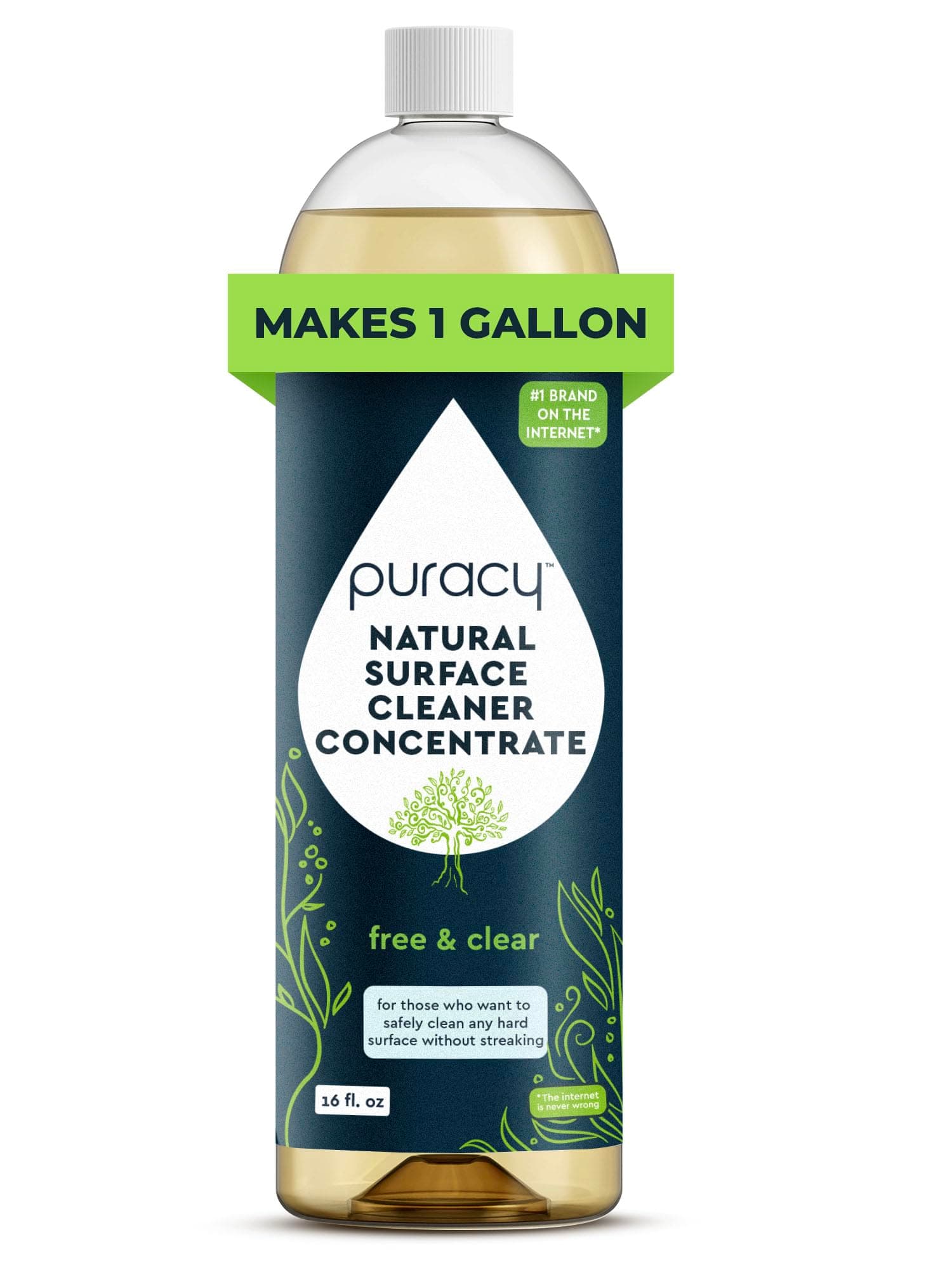 Puracy Multi-Surface Cleaner Concentrate - Plant-Powered All Purpose Cleaner - Surface Cleaner Solution As Seen on TikTok (Free & Clear, 16 fl oz, 1 Pack)