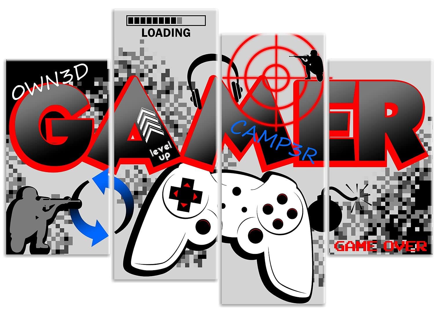 Rubybloom Designs Boys Gamer Quote Computer Controller Gaming 4 Panel Canvas Art Print Picture