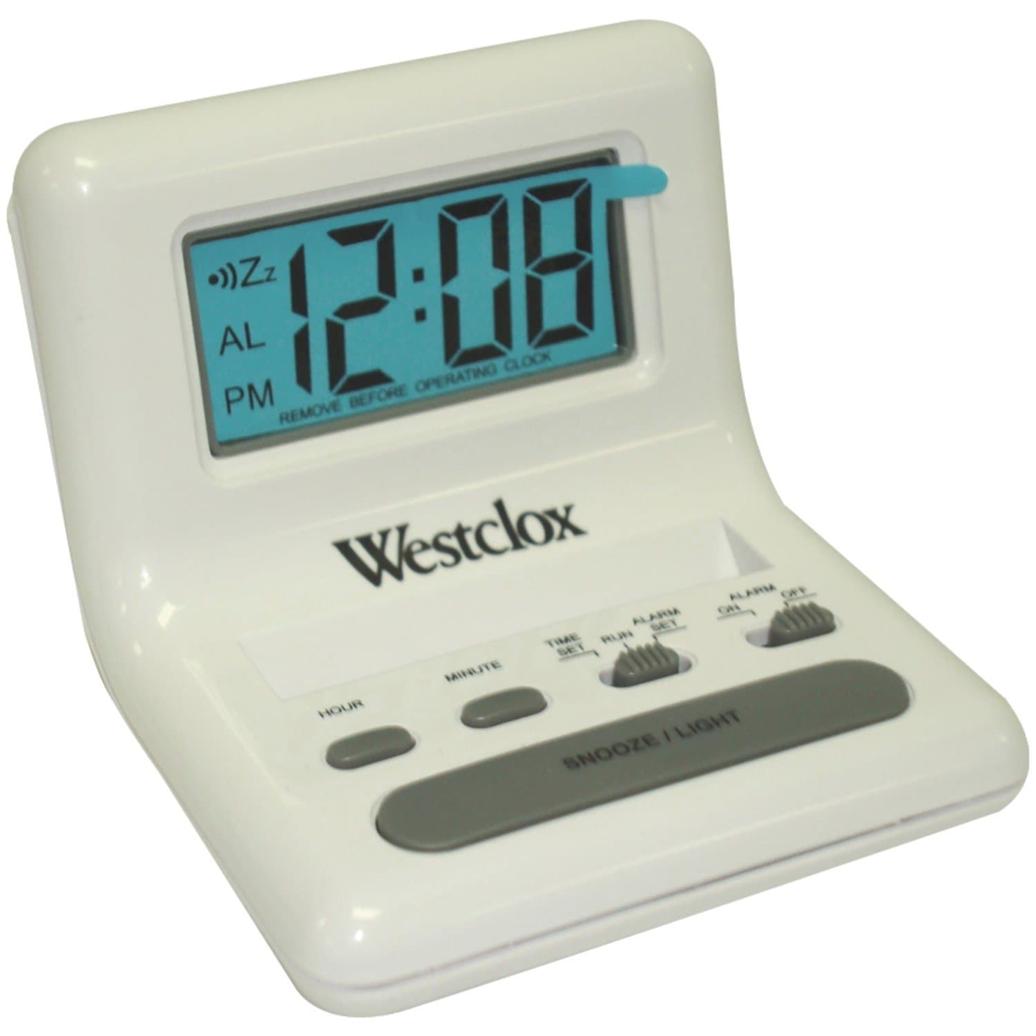 47539 White LCD Alarm Clock with Light On Demand, 0.8-Inch