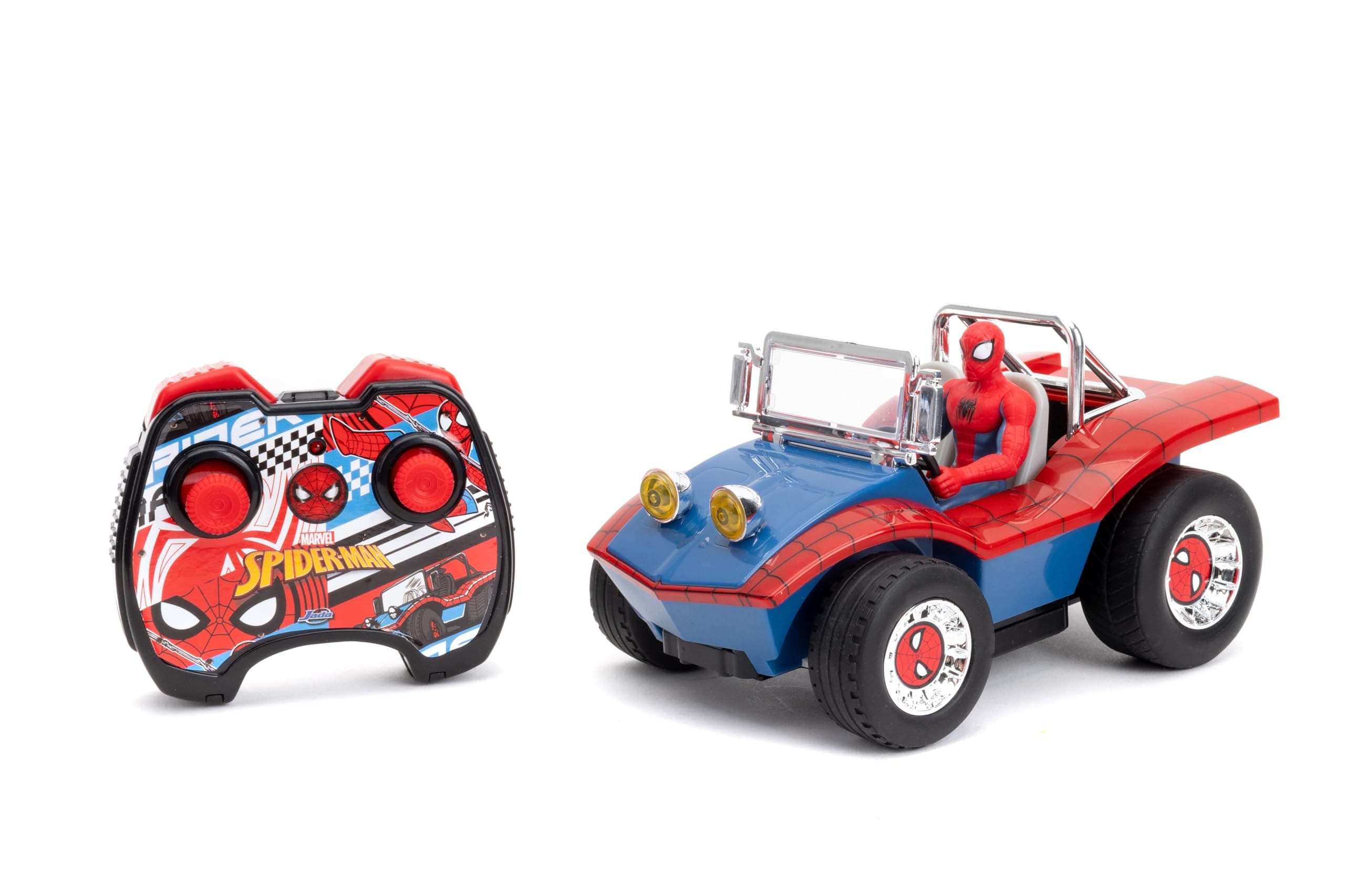 Spider-Man Buggy RC with Non-Removable Spider-Man Figure – 7", Turbo Button, Full-Function Remote Control, Ages 6+, Red/Blue