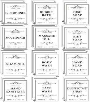 36 PCS Printed Waterproof Labels for Shampoo and Conditioner Bottles,Bathroom Soap Dispenser Organization Label Stickers White