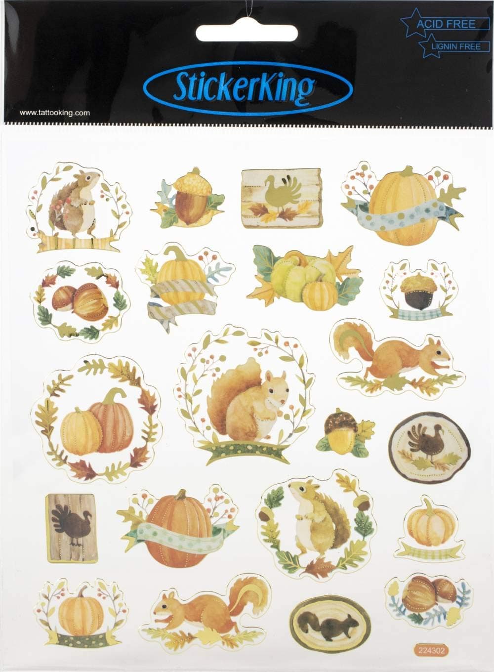 Tattoo King King Stickers-Squirrel Harvest, Multi