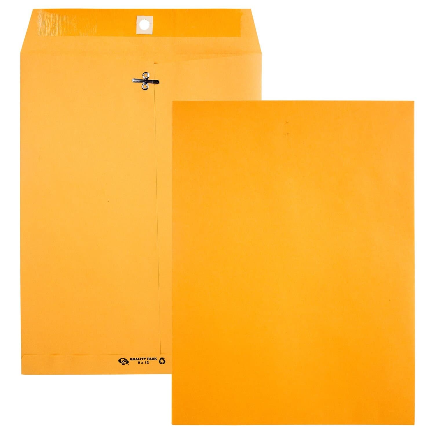 Quality Park 9 x 12 Recycled Clasp Envelopes with Deeply Gummed Flaps, Great for Filing, Storage or Mailing Documents, 28 lb Brown Kraft, 100 per Box (38190)