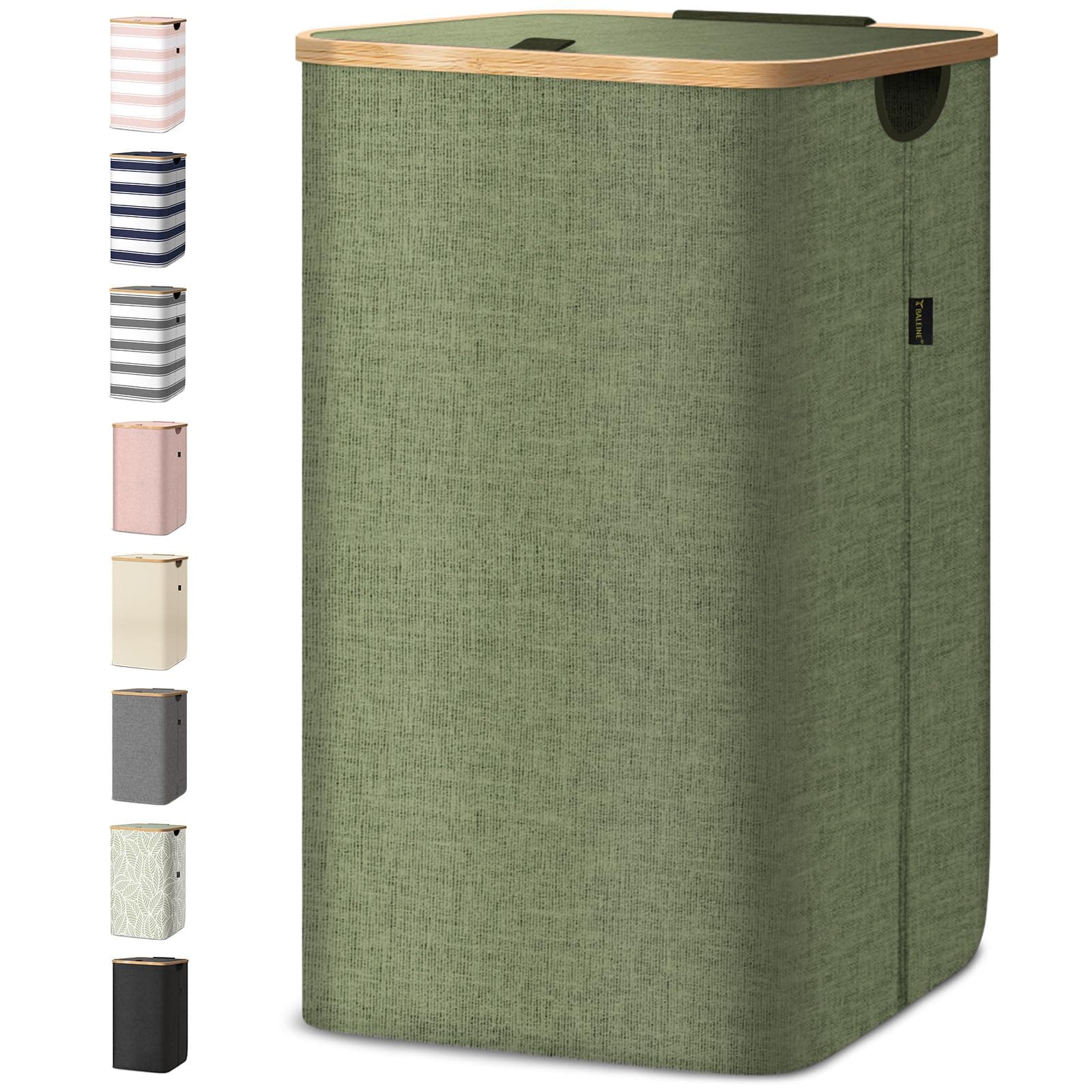 BALEINE Laundry Hamper with Lid, Tall Laundry Baskets with Bamboo Pull Handles, Large Laundry Bin with Internal Support (26 Gal/100L, Green)