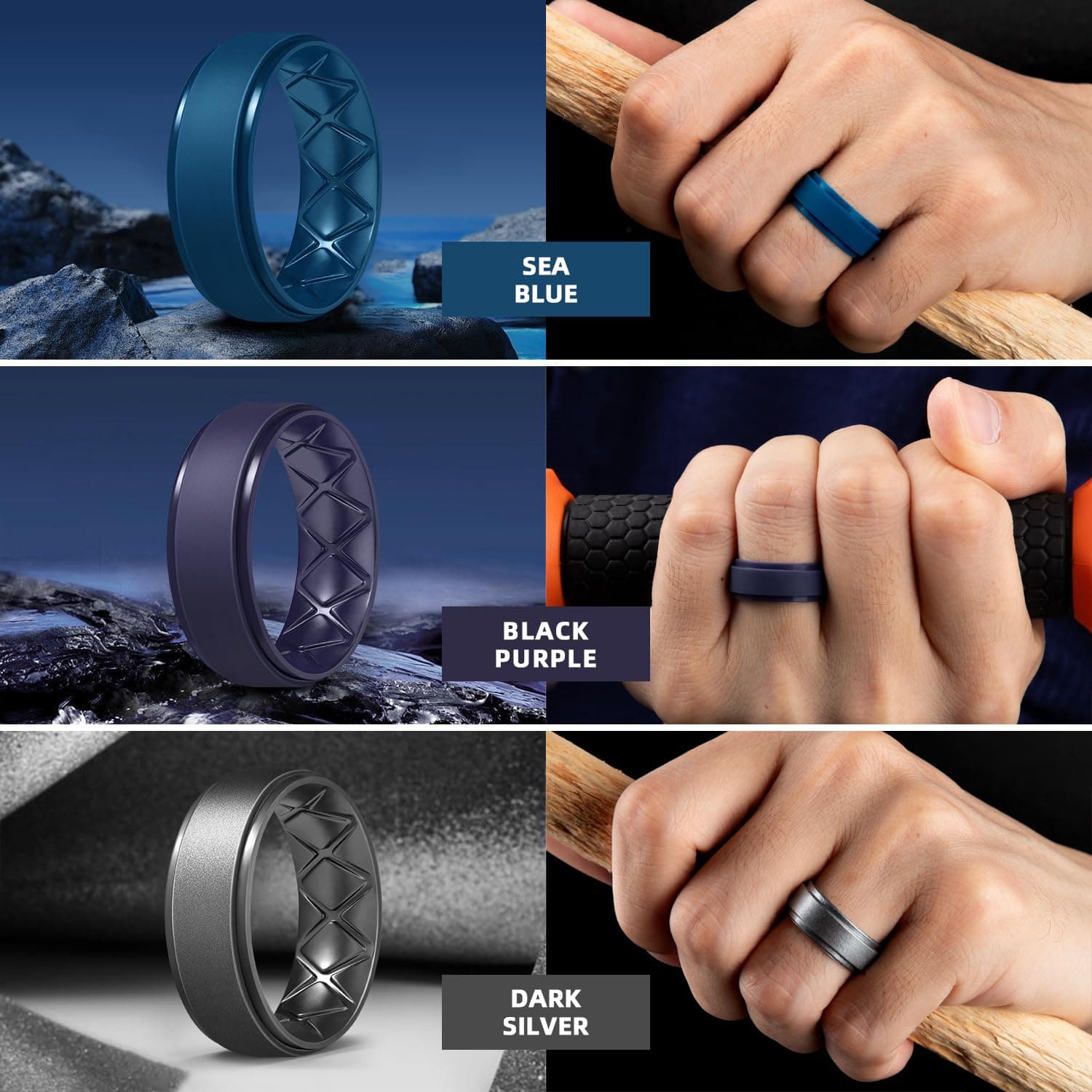 Egnaro Silicone Wedding Ring for Women,Thin and Stackble Braided Rubber Wedding Bands,No-Toxic,Skin Safe