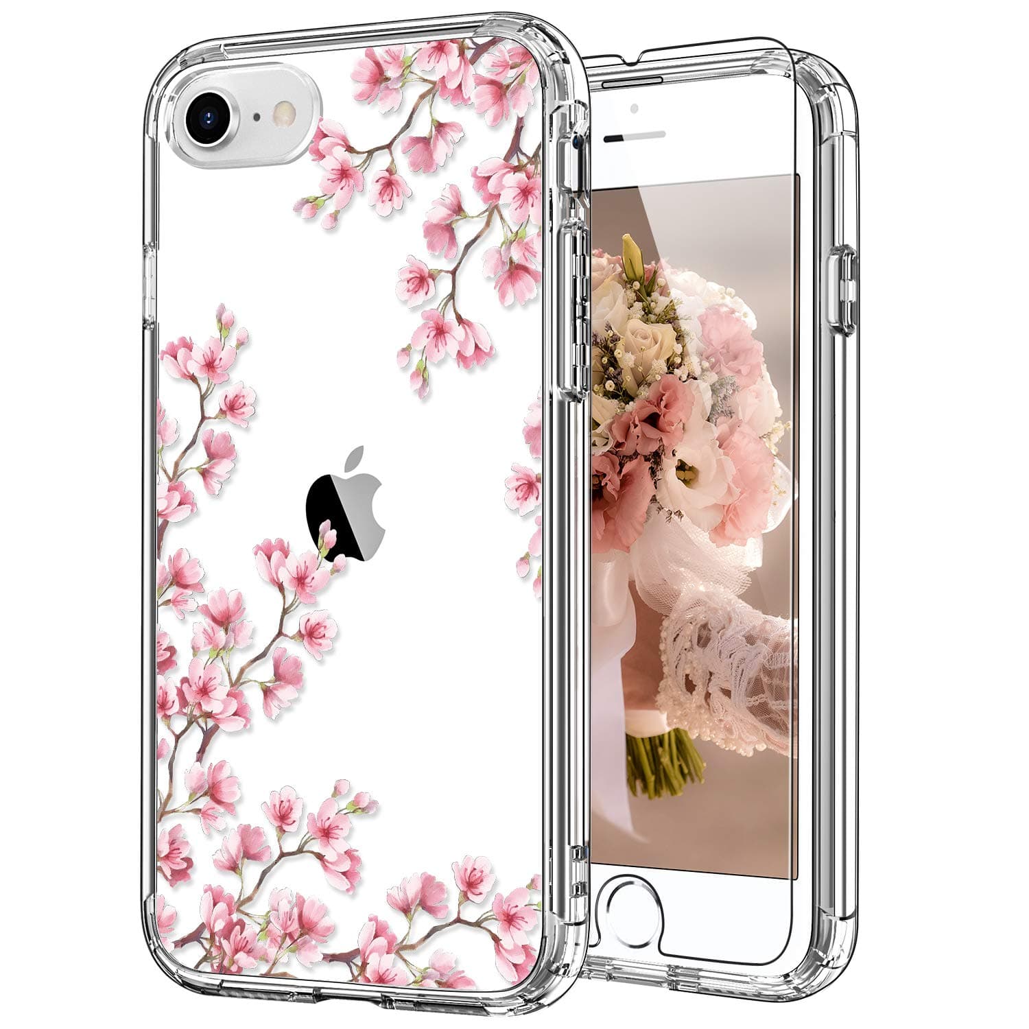 for iPhone SE 2022, SE 2020 Case,iPhone 8/7 Case with Screen Protector,Clear TPU Cover with Fashion Designs for Girls Women,Protective Phone Cover Nice Florals