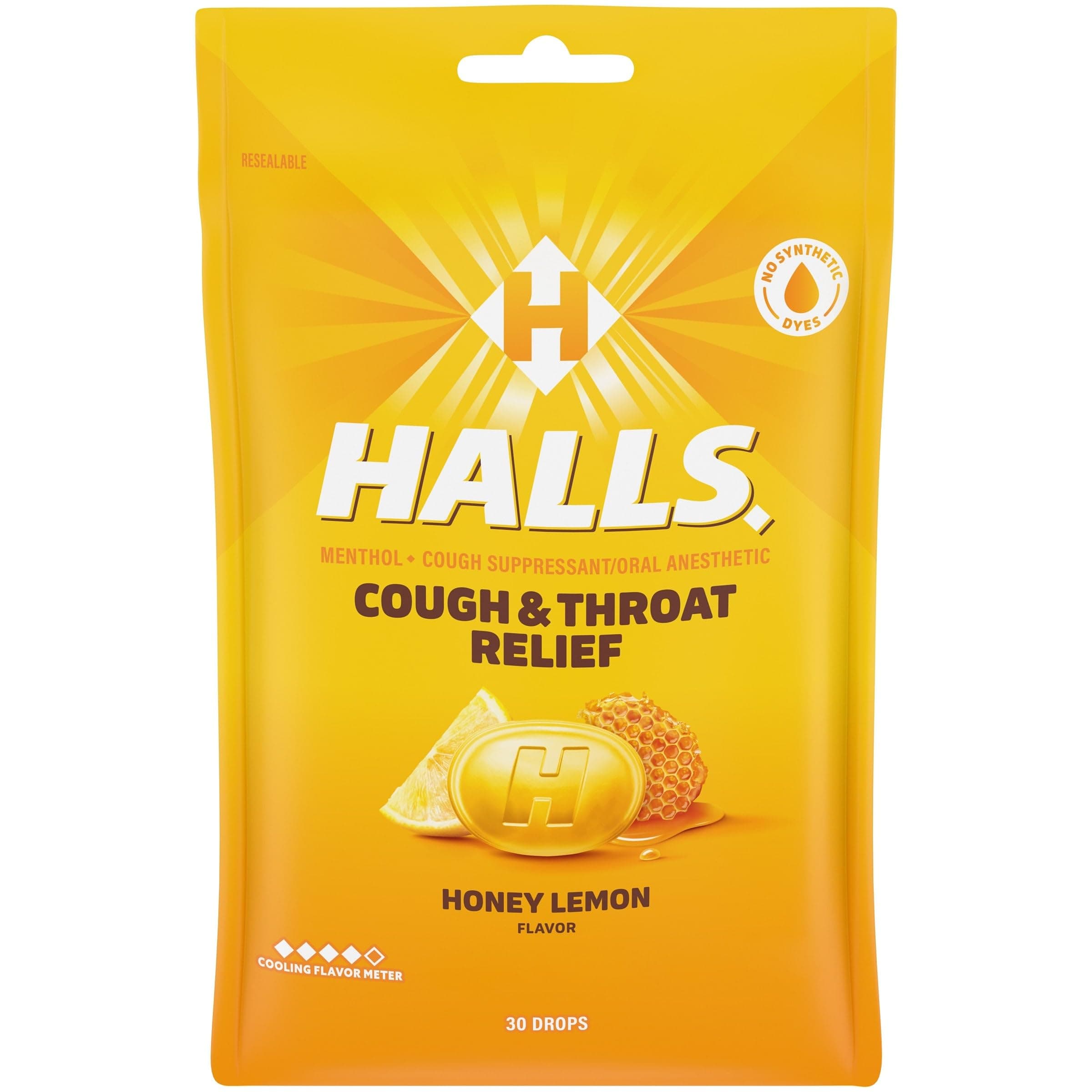 HALLS Honey-Lemon Cough Drops - 30 Each