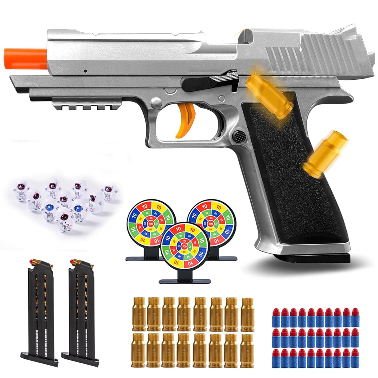 Toy Gun Soft Bullets Fully Automatic Reloading Rebound Shell Ejecting Shooting Games Toy Pistol Education Model Toys Soft Foam Blaster Gift for Kids Boys Girls Ages 6+(Gold)