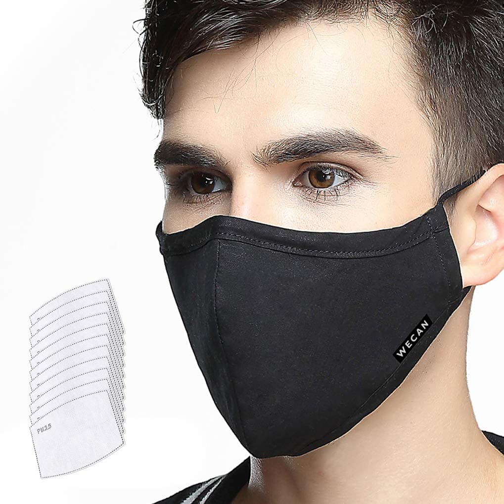 Dust Mask 5 Layer Activated Carbon Filter Washable Replaceable Filter for Man and Women (One Mask + 10 Filters) Men Black