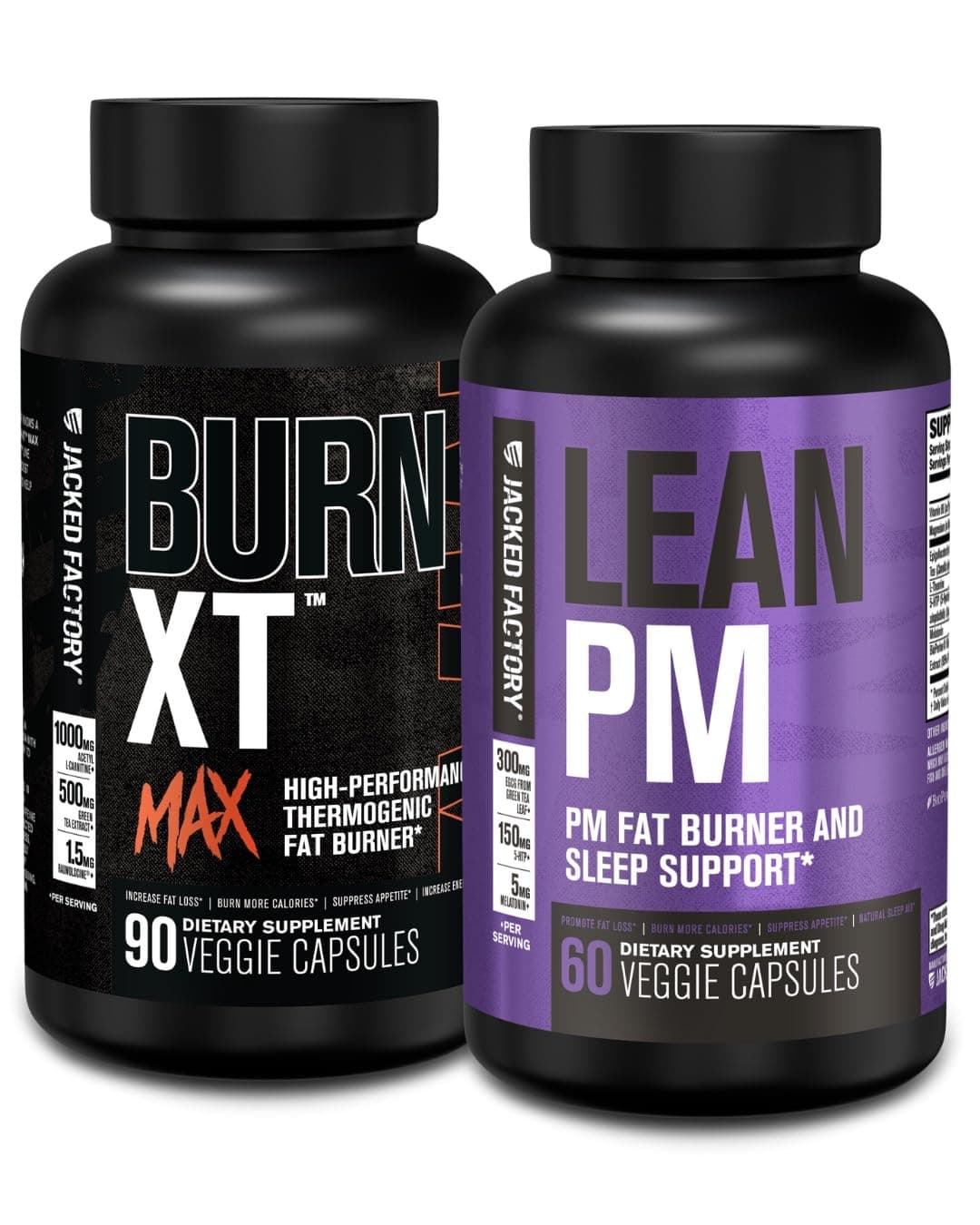 24/7 Fat Burner Stack - Burn XT MAX High Performance Fat Burner (90 Capsules) - Lean PM Nighttime Sleep Support for Weight Loss and Appetite Suppression (60 Capsules)