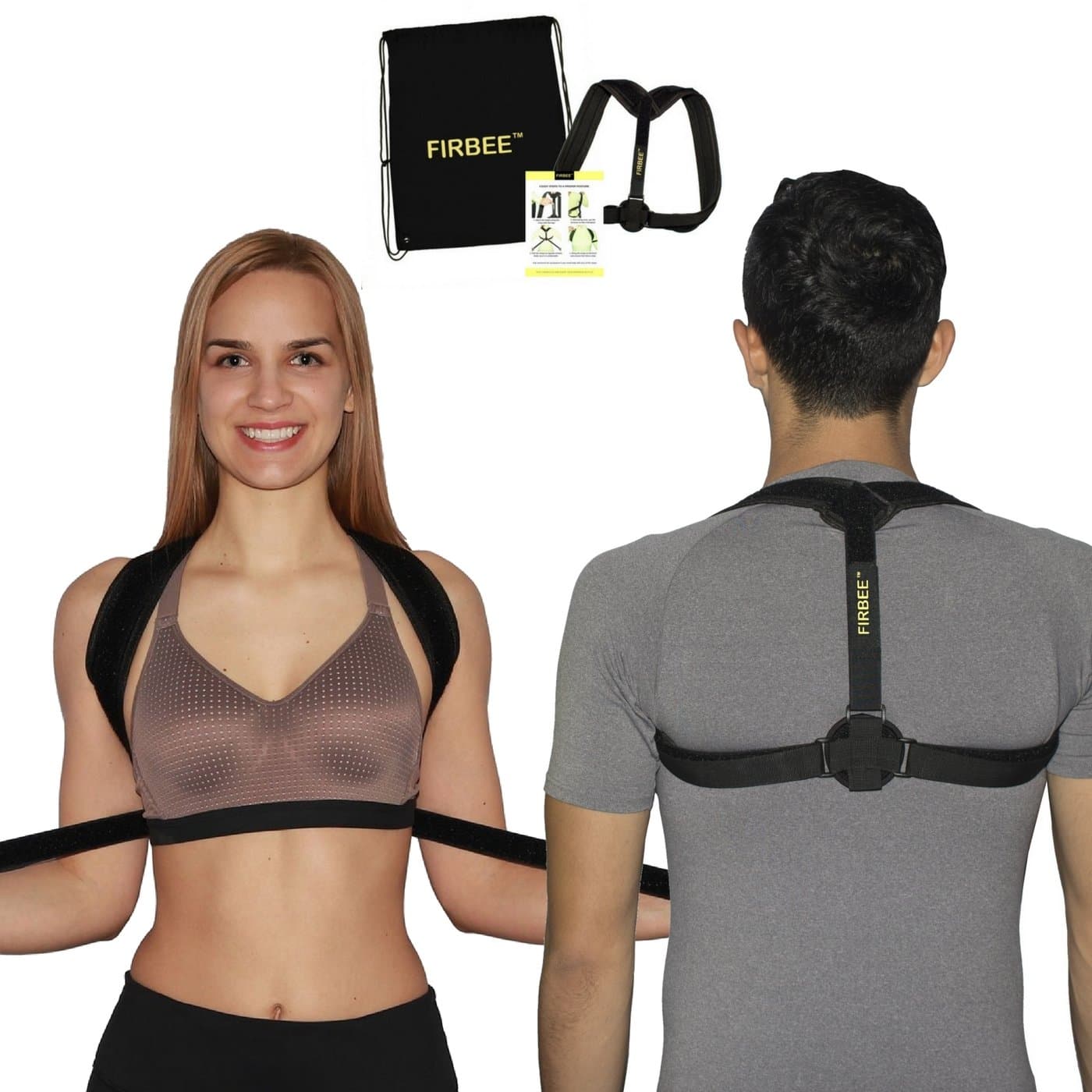 FIRBEE Posture Corrector for Women, Men and Teens | Adjustable, Comfortable and Effective Clavicle Support, Posture Brace for Upper Back | Bonus Drawstring Backpack