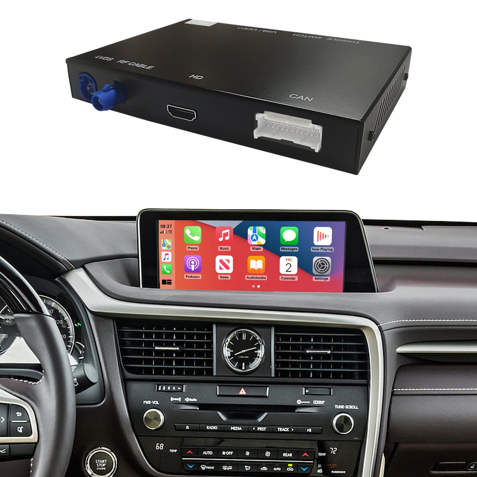 Wireless CarPlay Retrofit Kit Decoder Compatible with Lexus RX/NX/ES/UX/LS/LX/RC/LC/GS/is (2014–2019), for Premium Factory System, Supports Android Auto, Mirror Link, Reverse Camera