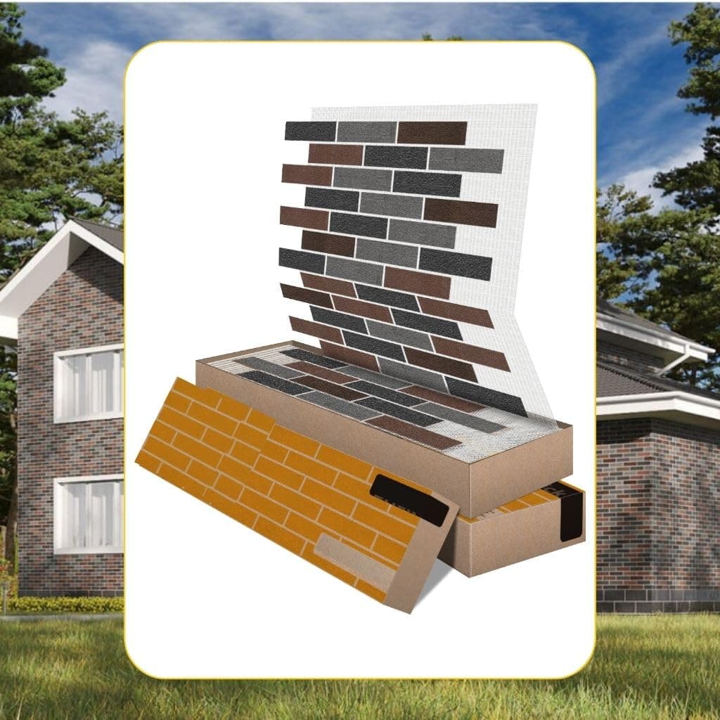 Wall Cladding, Wall Panels, Indoor/Outdoor, Brick Look, Facade System, Panels 9 m², 322 Mix Grey Brown