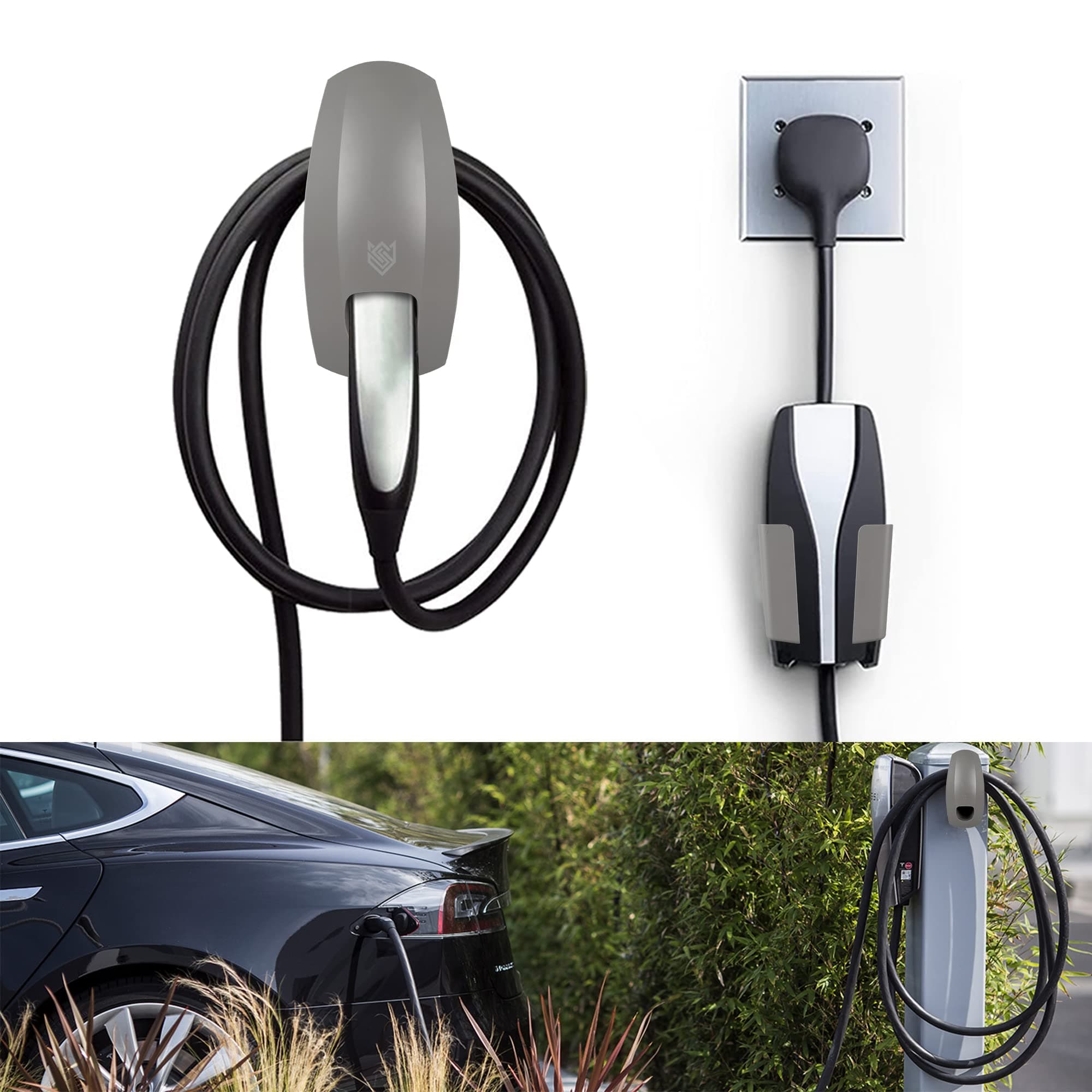 SEVEN SPARTACharging Cable Holder with Chassis Bracket Compatible with Tesla Model 3 Model Y Model X Model S Charger Cable Organizer Car Accessories Wall Connector, Patent Approved (Gray)