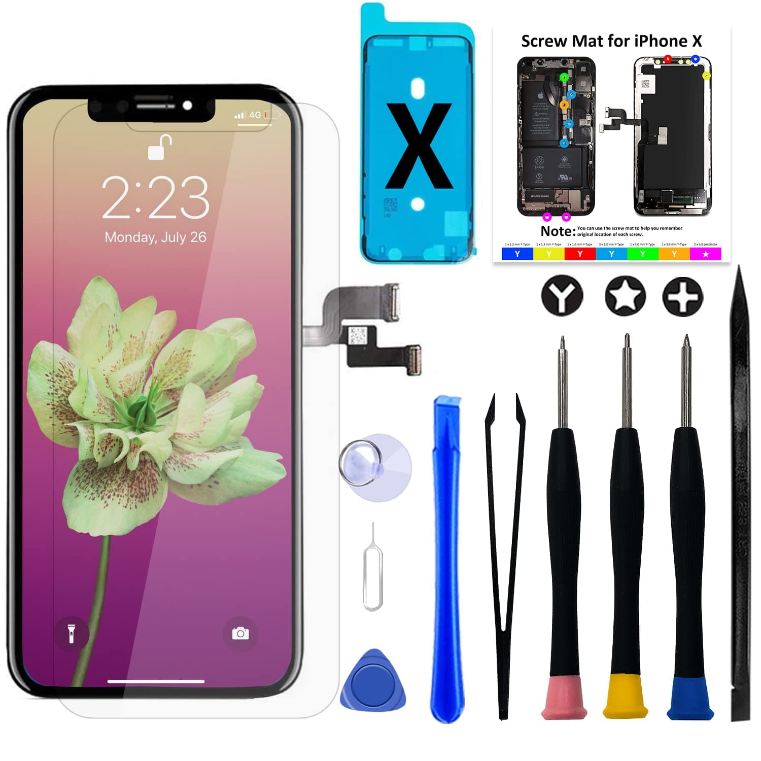 Brinonac for iPhone X OLED Screen Replacement Kit[NOT LCD], 5.8 inch 3D Touch Screen Display Digitizer Frame Assembly Set with Repair Tools and Tempered Glass Protector