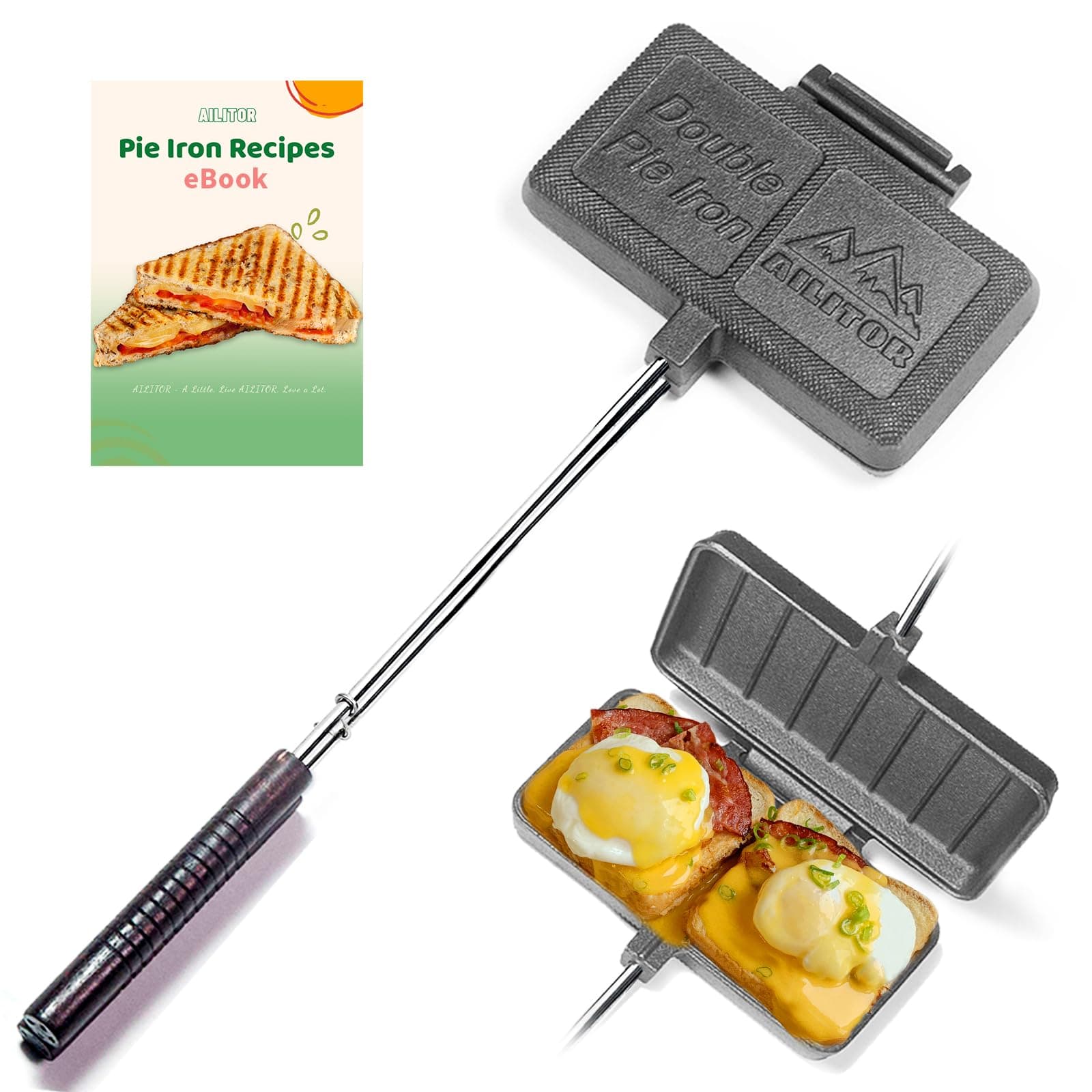 Double Pie Iron Sandwich Maker for Camping, Cast Iron Campfire Pie Cooker, Campfire Cooking Equipment Mountain Pie Maker