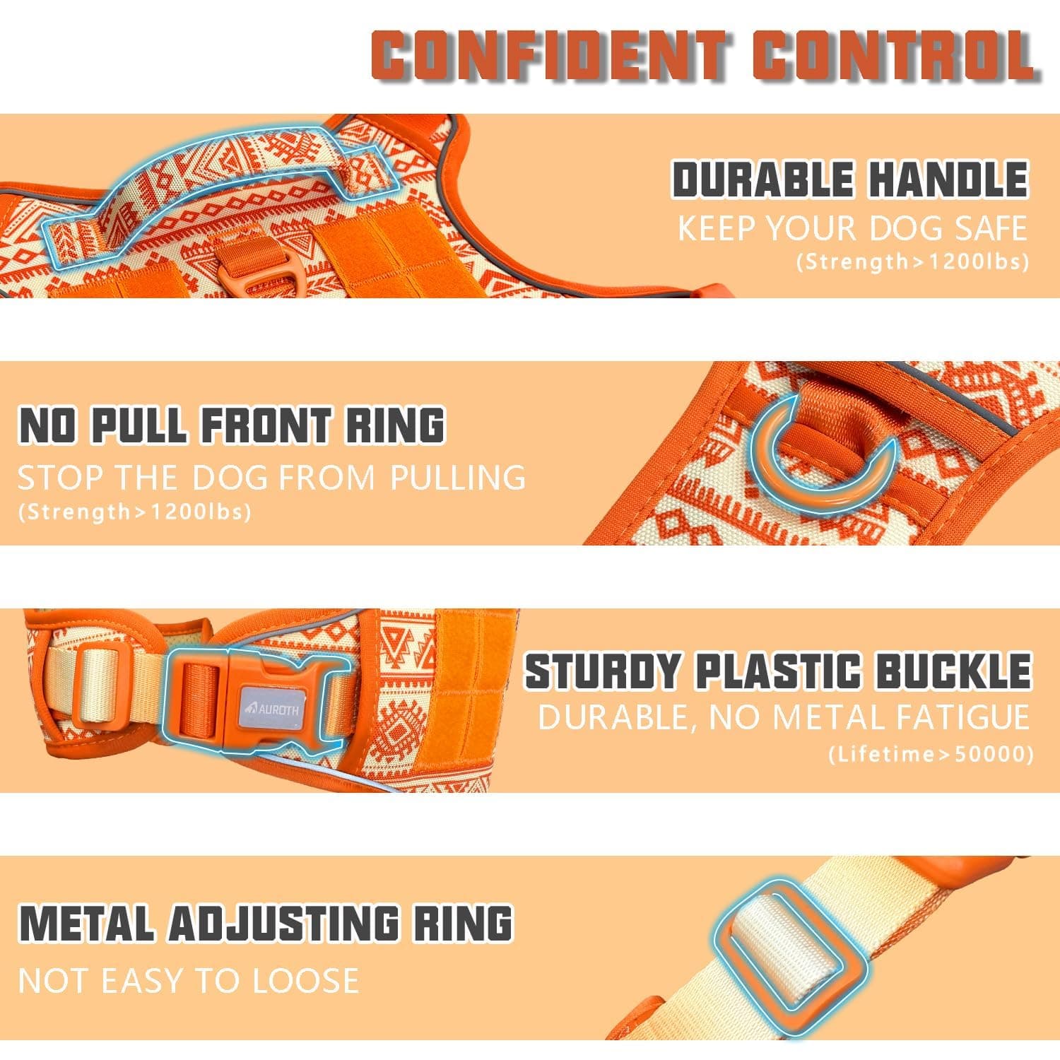 AUROTH Tactical Dog Harness for Large Dogs No Pull Adjustable Pet Harness Reflective K29 Working Training Easy Control Pet Vest Military Service Dog Harnesses