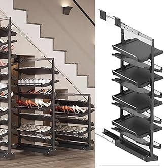 Pull-Out Shoe Rack Organizer for Closet Shoe Cabinet,Adjustable Height Retractable Metal Stackable Shoe Rack, Vertical Shelf Organizer for Small Bedroom Closet, Space Saving Storage, Black(68cm,8 Tier